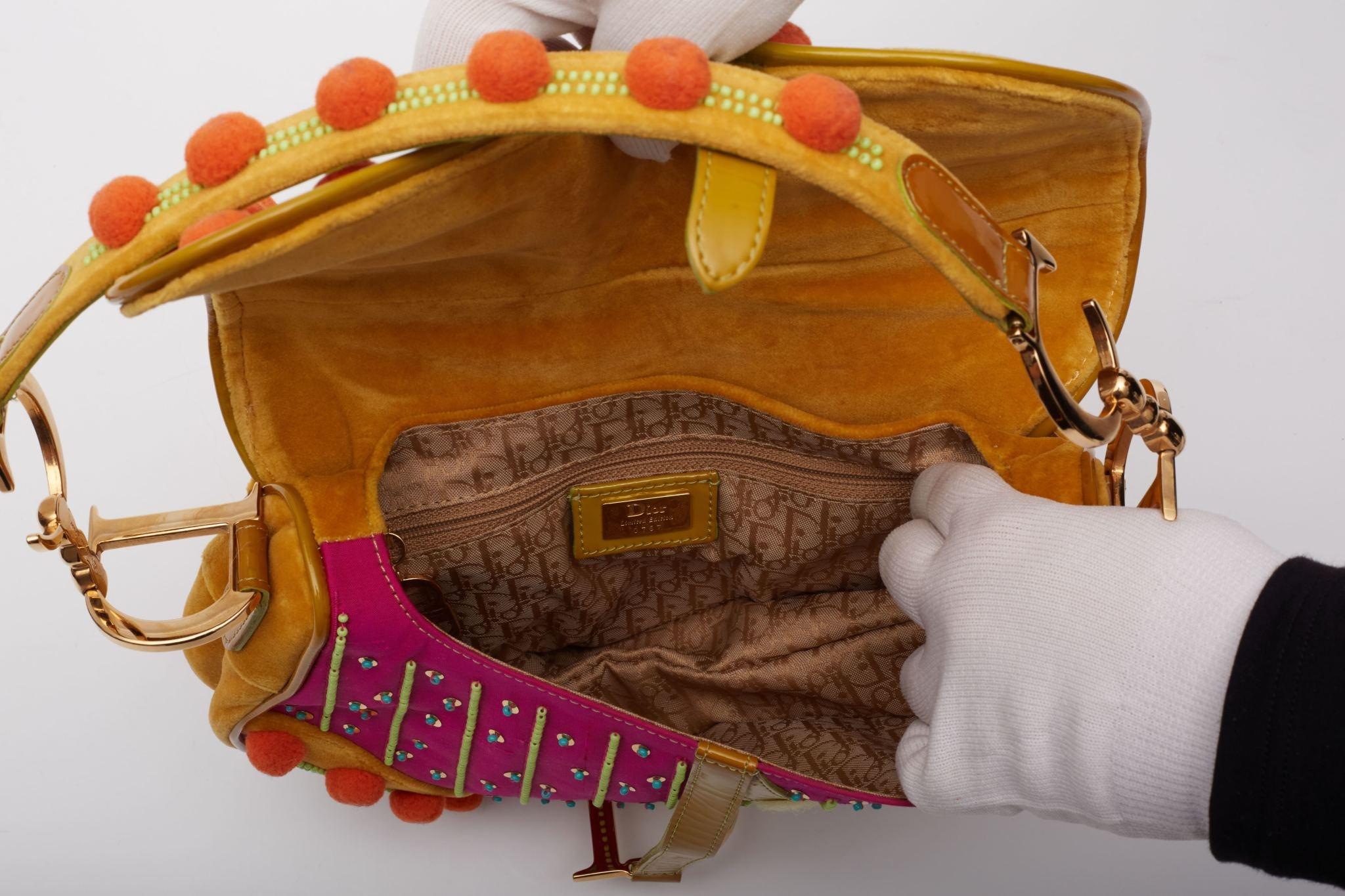 Dior Velvet Nylon Indienne Pom Pom Saddle Bag 6