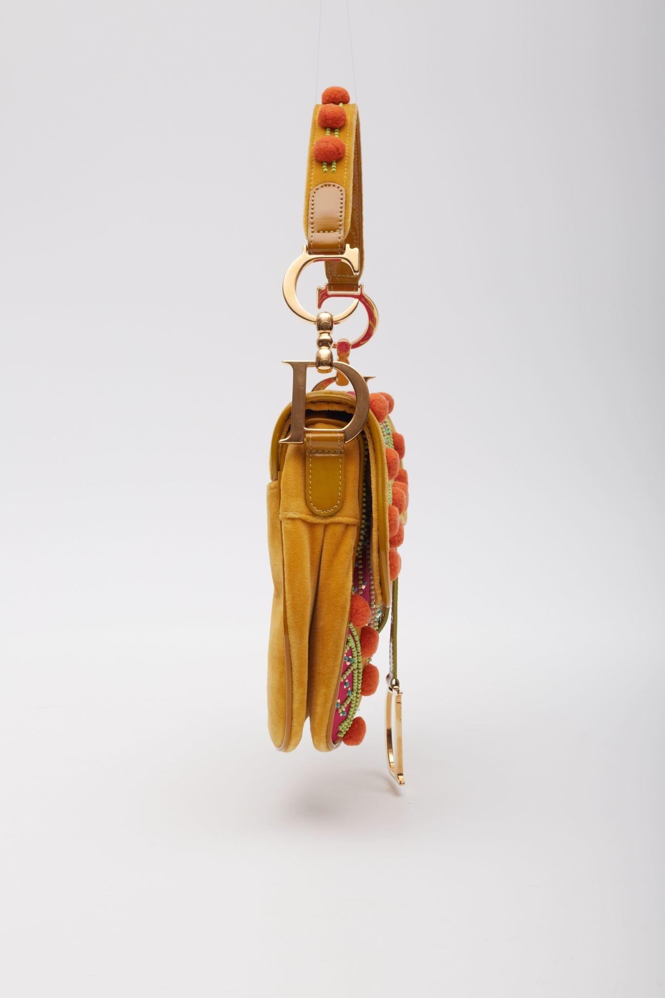 Women's Dior Velvet Nylon Indienne Pom Pom Saddle Bag