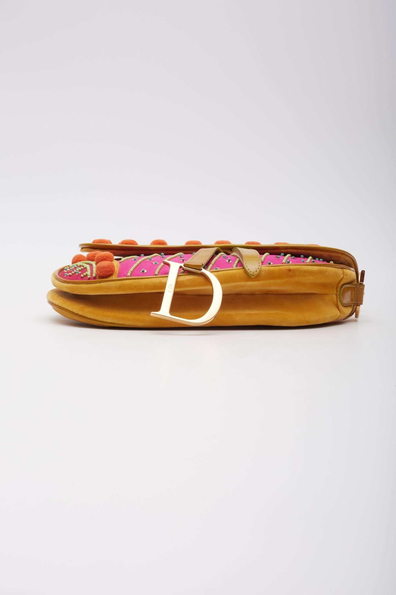 Dior Velvet Nylon Indienne Pom Pom Saddle Bag 1