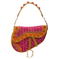 Dior Velvet Nylon Indienne Pom Pom Saddle Bag