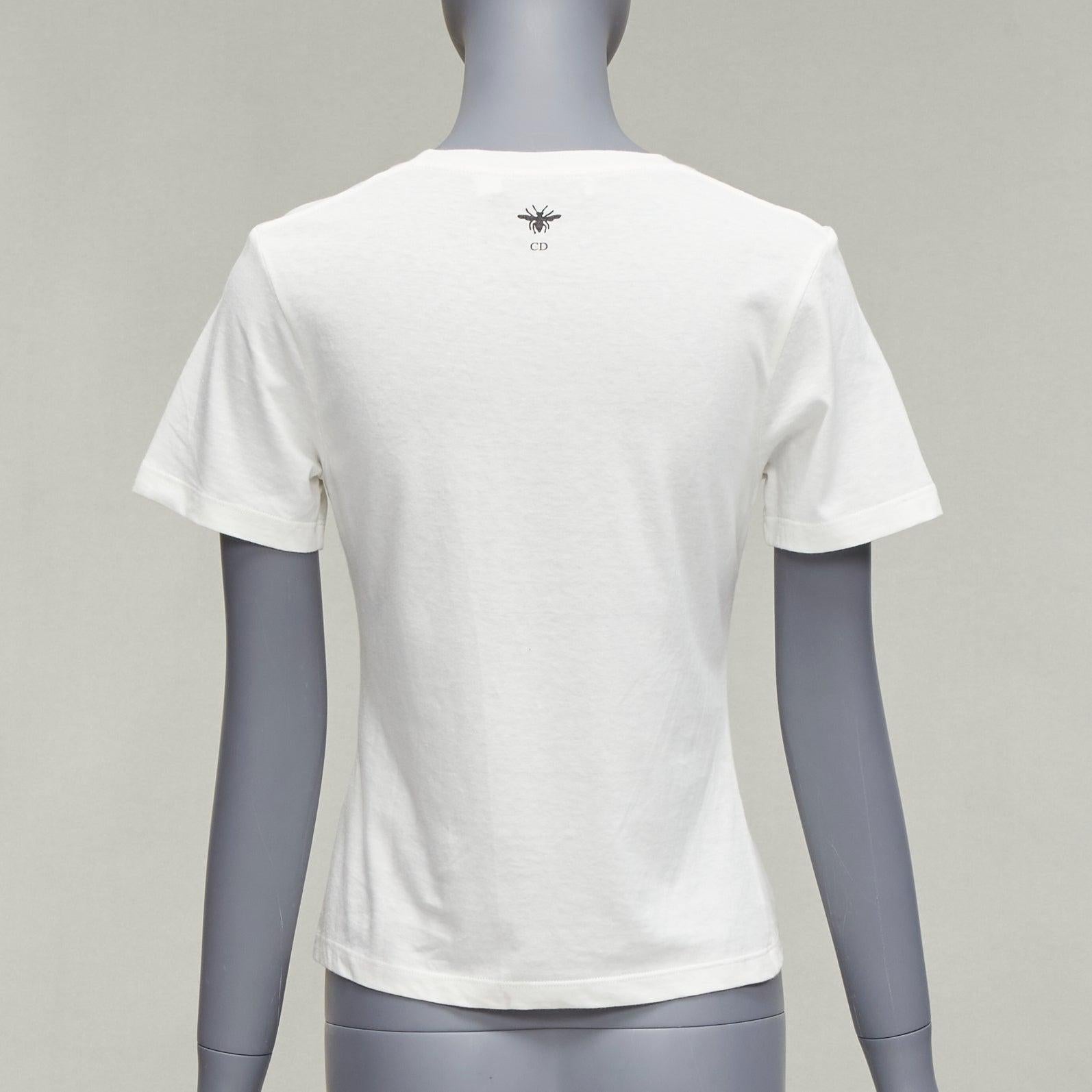 Women's DIOR Vibe blue star logo graphic print white cotton linen short sleeve tshirt XS For Sale