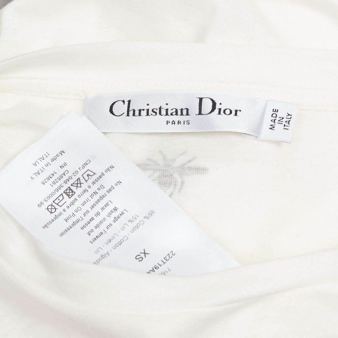 DIOR Vibe blue star logo graphic print white cotton linen short sleeve tshirt XS For Sale 4
