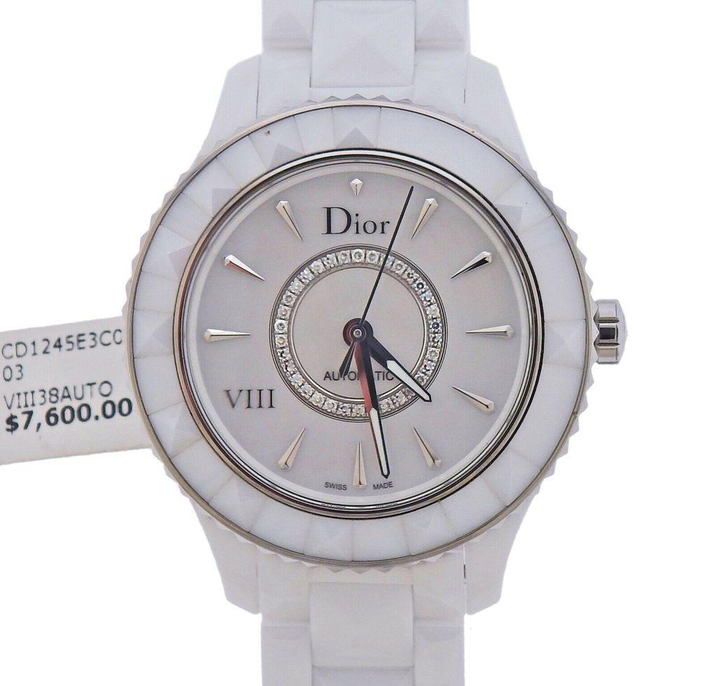 White Ceramic Diamond ladies automatic watch made by Dior. Case 39mm, Bracelet will fit up to 8
