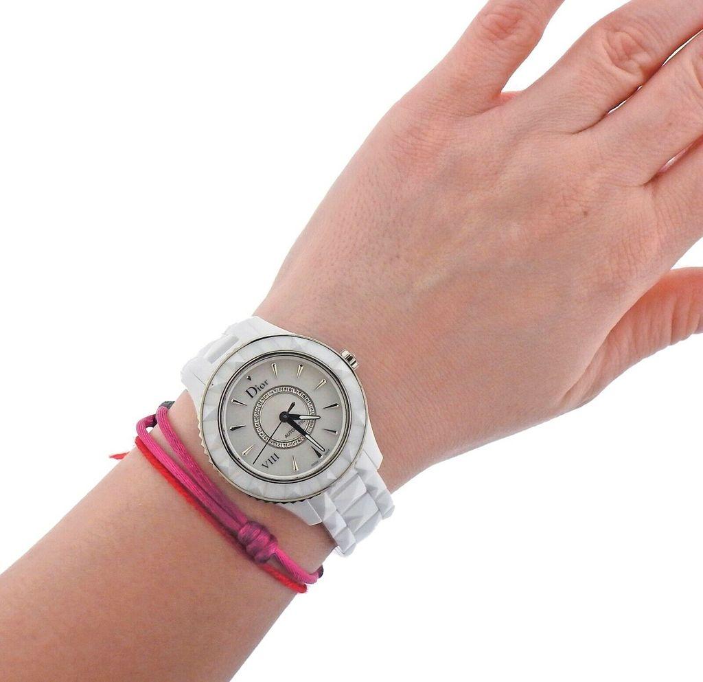 Dior VIII Automatic Diamond White Ceramic Watch CD1245E3C003 In New Condition In Lambertville, NJ