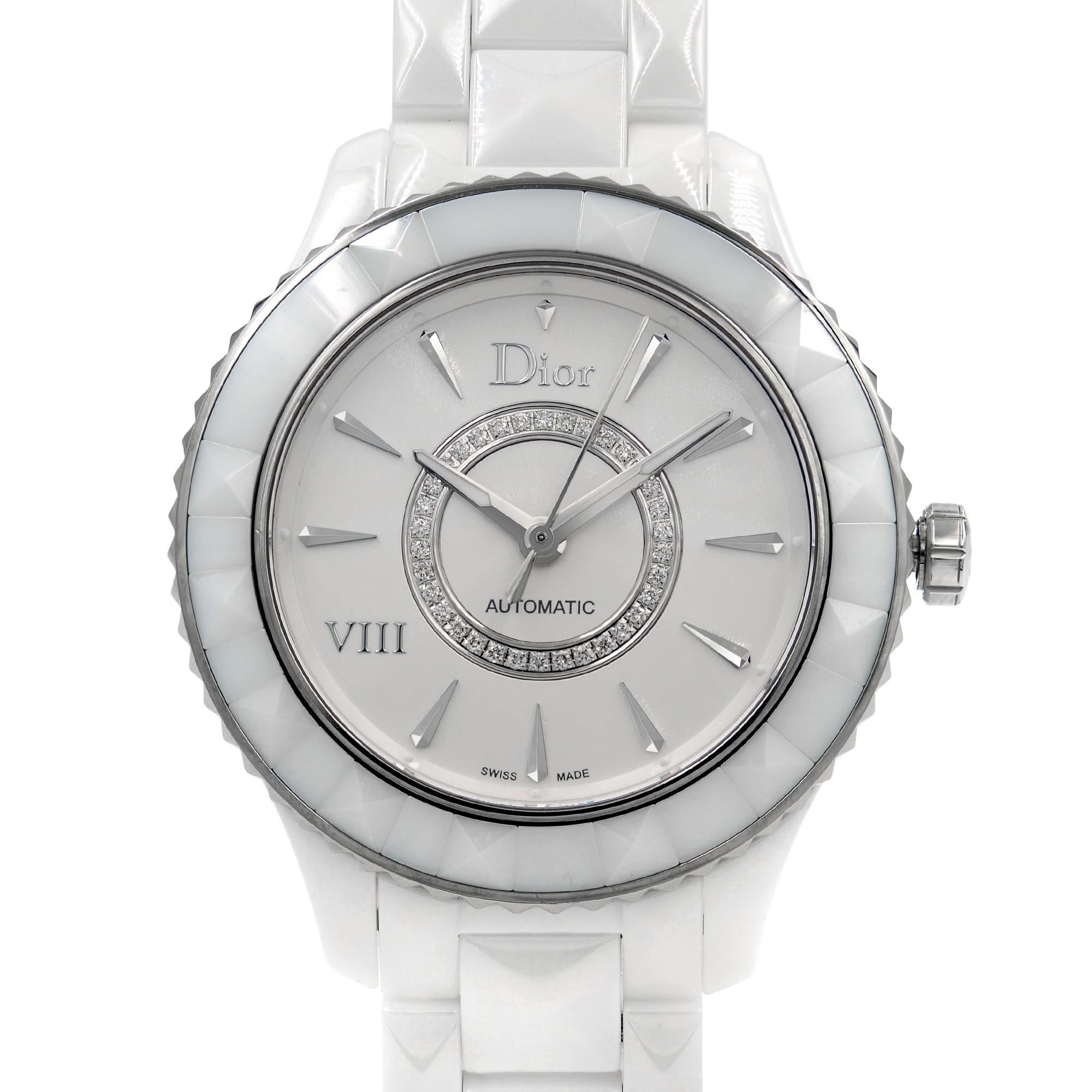 Pre-owned. The band has a chipped link by '12' o'clock lugs. Comes with a Chronostore Presentation Box and Authenticity Card. Covered by 1-year Chronostore Warranty. 

General Information
Brand: Dior
Model Name: VIII
Model Number: