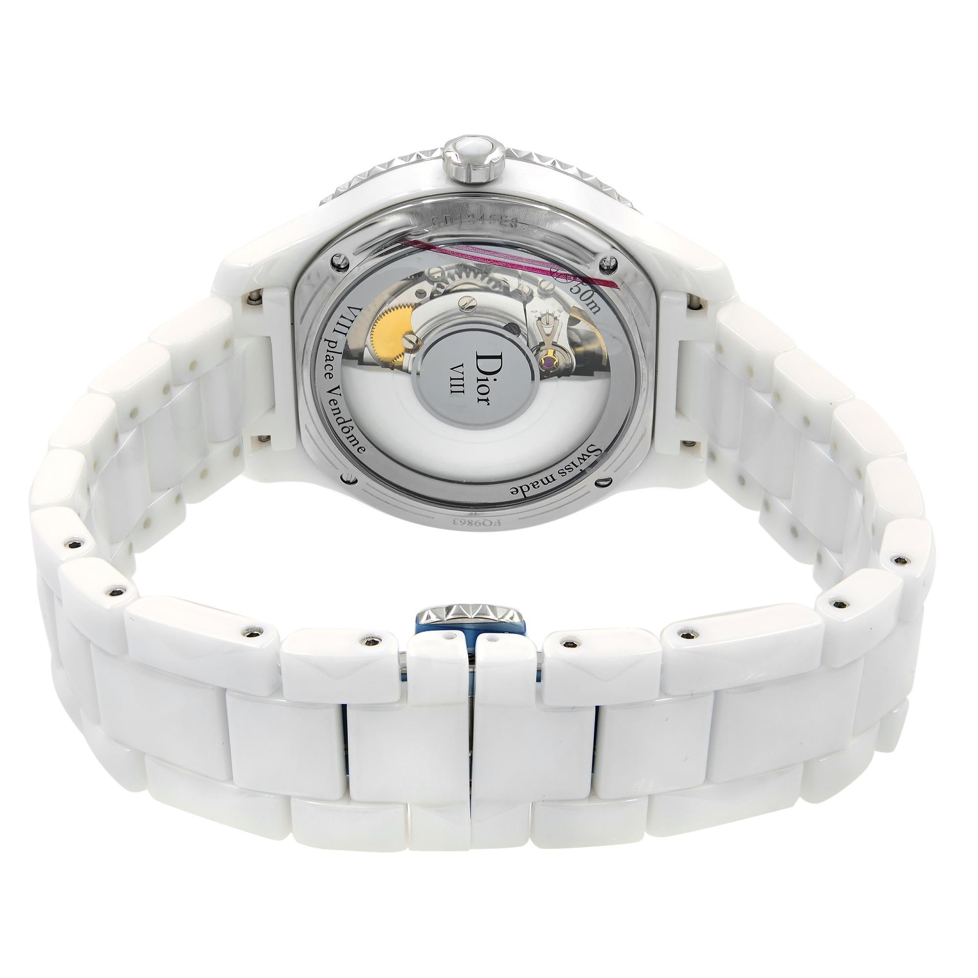 Dior VIII Weiße Automatikuhr CD1245E3C002 aus Keramikstahl mit Diamant-Silber-Zifferblatt im Angebot 1