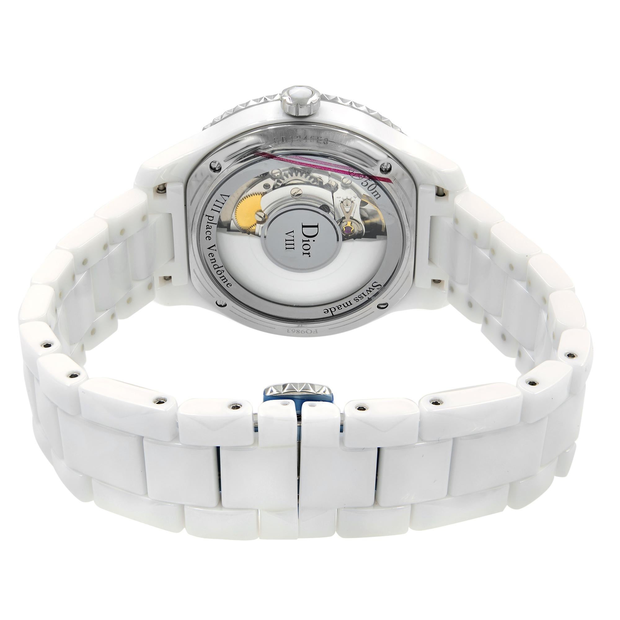 Dior VIII White Ceramic Steel Diamond Silver Dial Automatic Watch CD1245E3C002 1