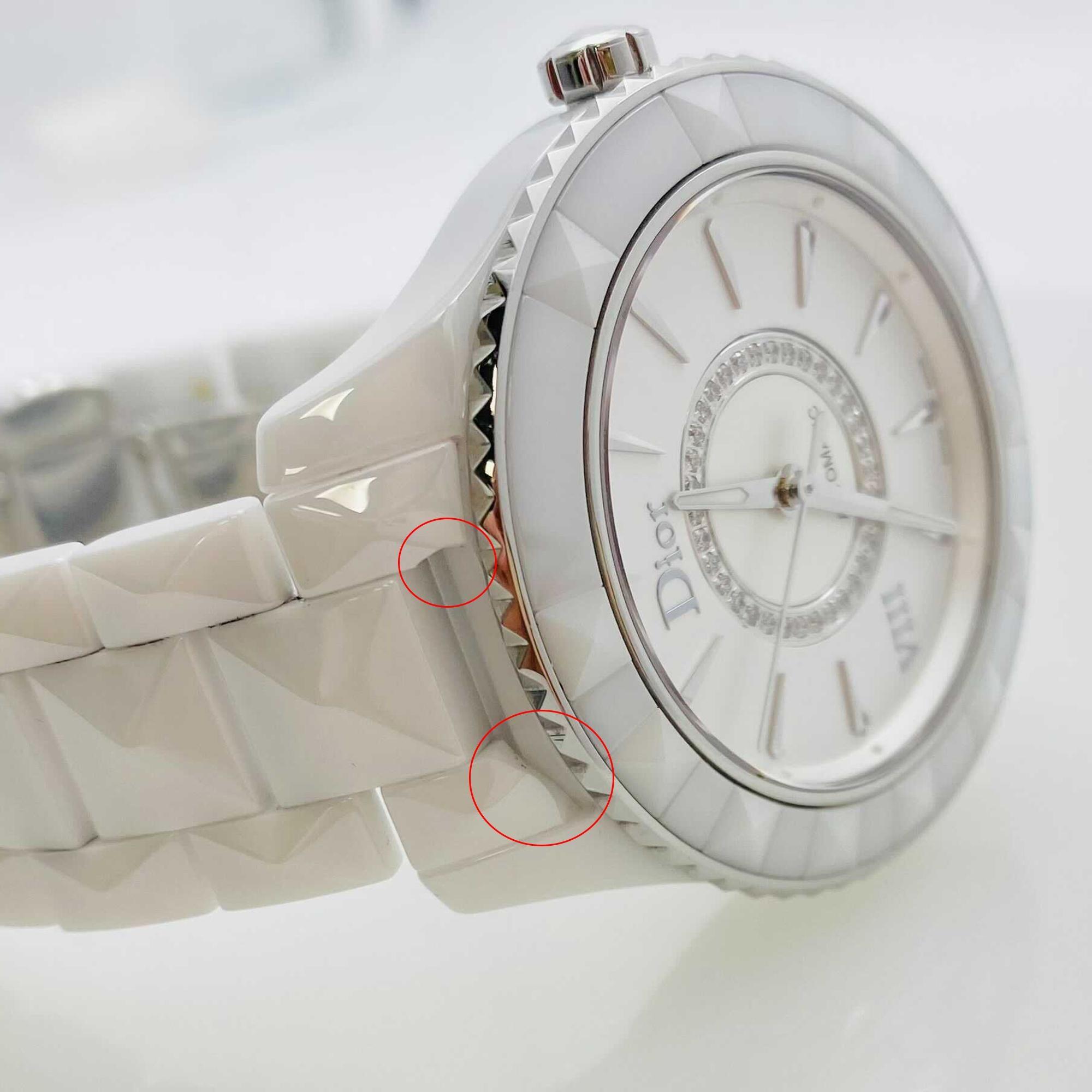 Dior VIII Montre automatique en céramique blanche avec cadran en argent et diamants CD1245E3C002 Pour femmes en vente