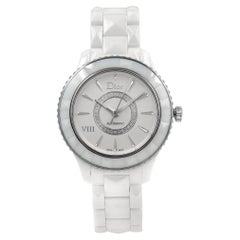 Dior VIII White Ceramic Steel Diamond Silver Dial Automatic Watch CD1245E3C002