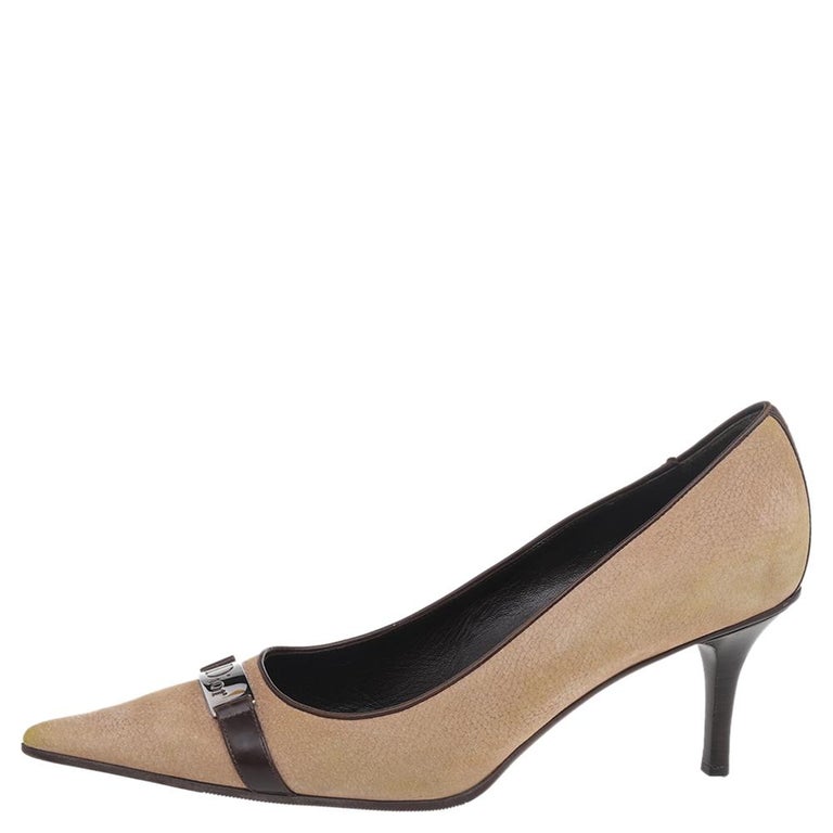 Dior Vintage Beige/Brown Nubuck Leather Pointed Toe Pumps Size 39 at