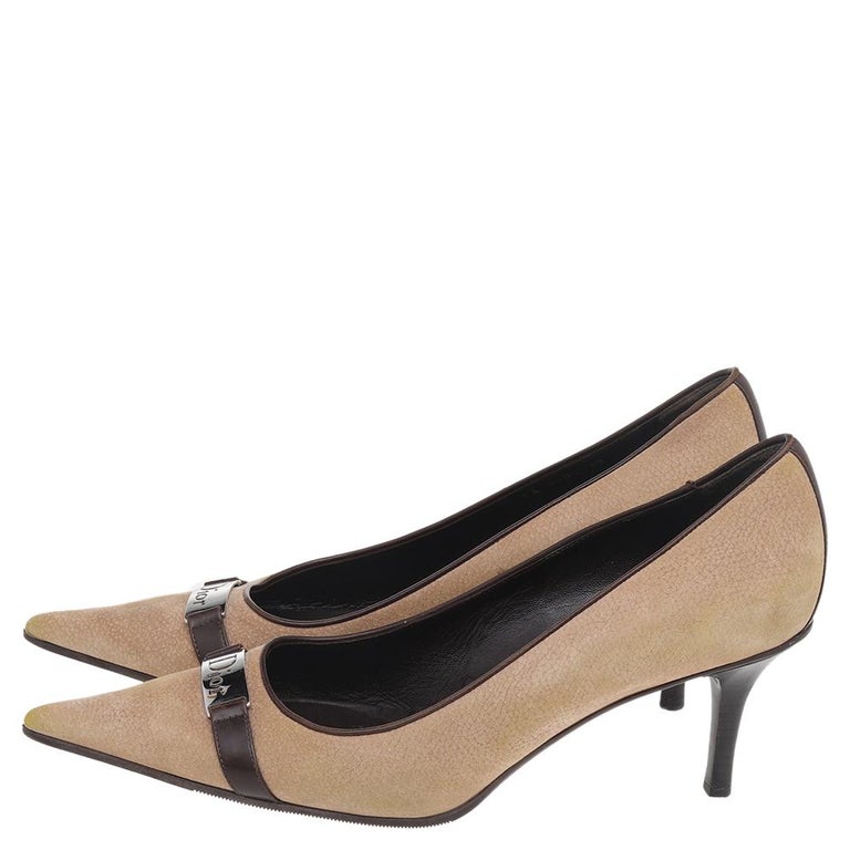 Dior Vintage Beige/Brown Nubuck Leather Pointed Toe Pumps Size 39 at ...