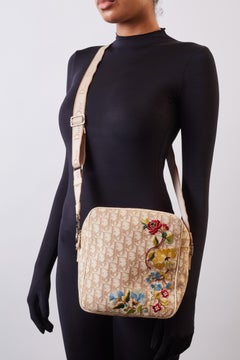 Dior Vintage Beige Flower Trotter Oblique Monogram Side Bag (2004)