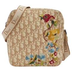 Dior Vintage Beige Flower Trotter Oblique Monogram Side Bag (2004)