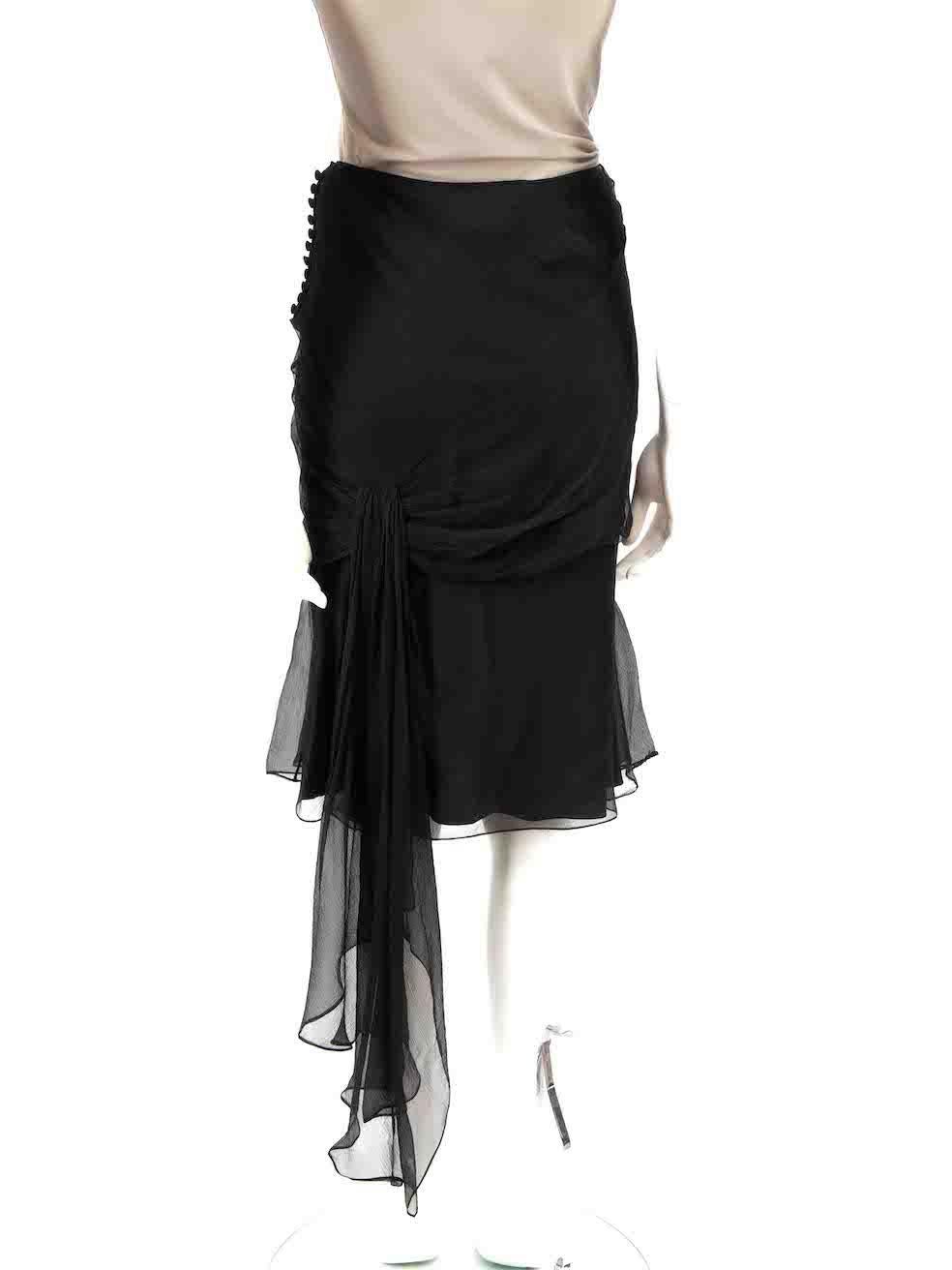 Dior Vintage Black Silk Asymmetric Draped Skirt Size M In Good Condition For Sale In London, GB