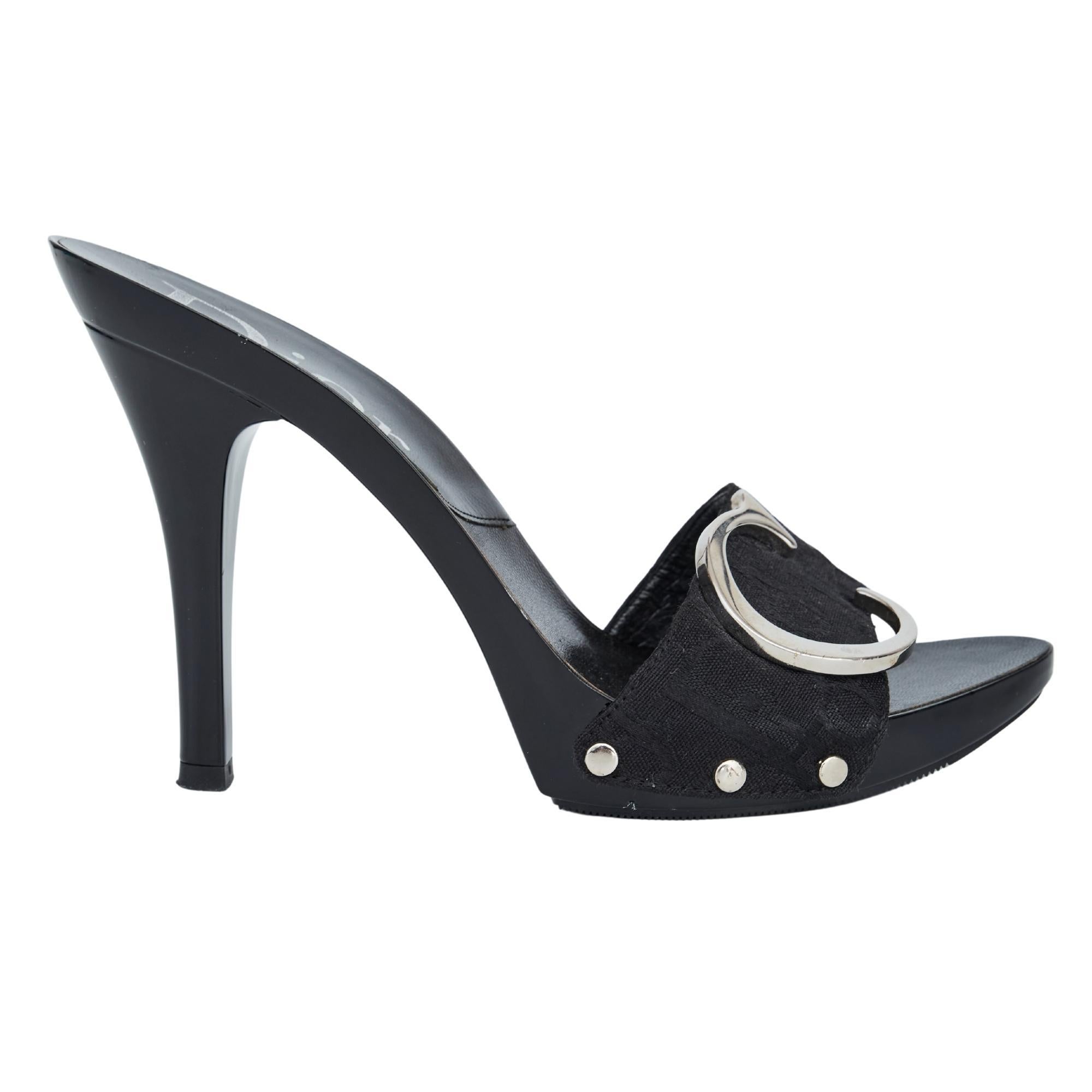 Dior Vintage Black Studded Logo Charm Street Chic Open Toe Sandal Heels (US  5.5) at 1stDibs