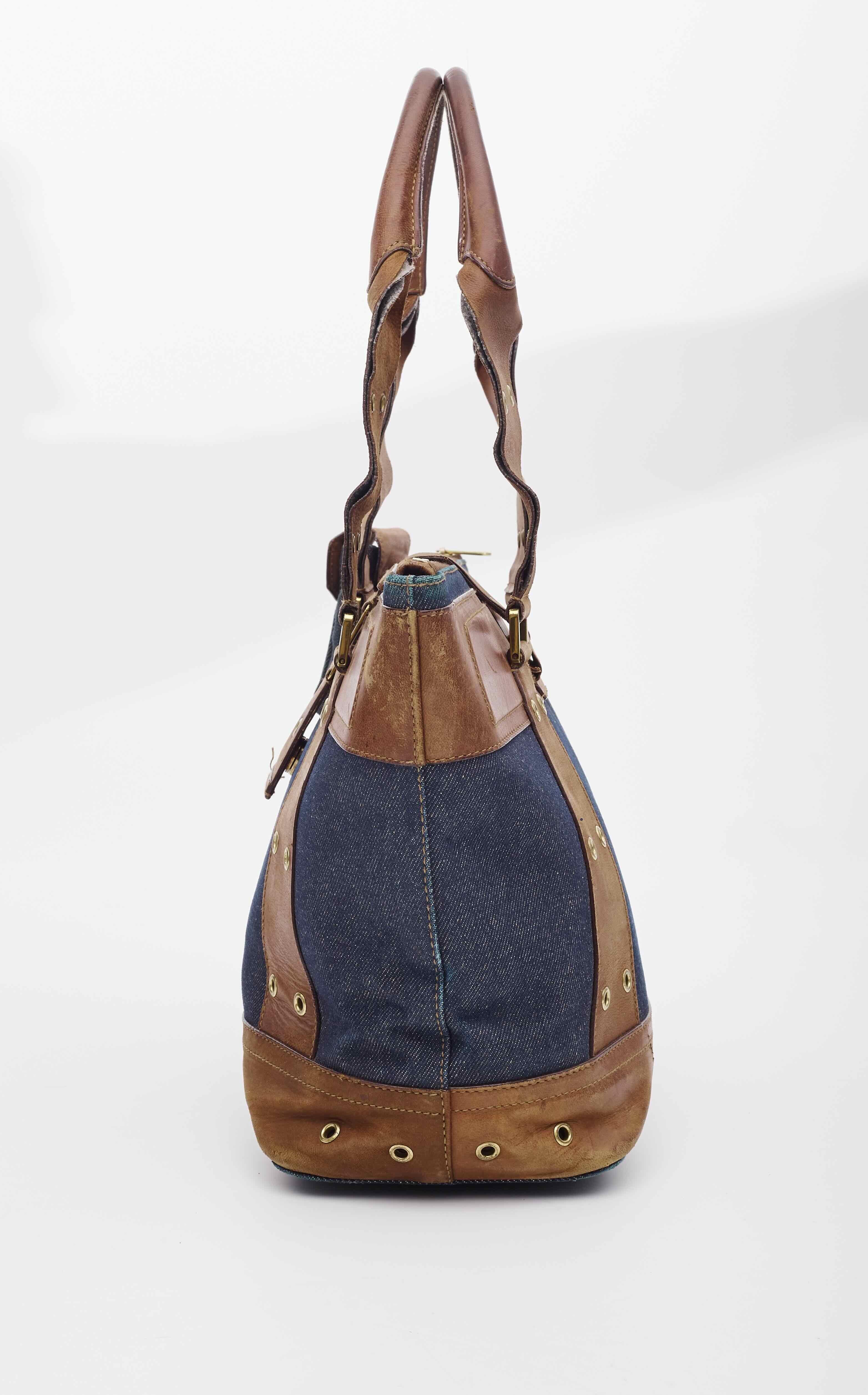Women's Dior Vintage Blue Aged Denim Calfskin Street Chic Shoulder Bag For Sale