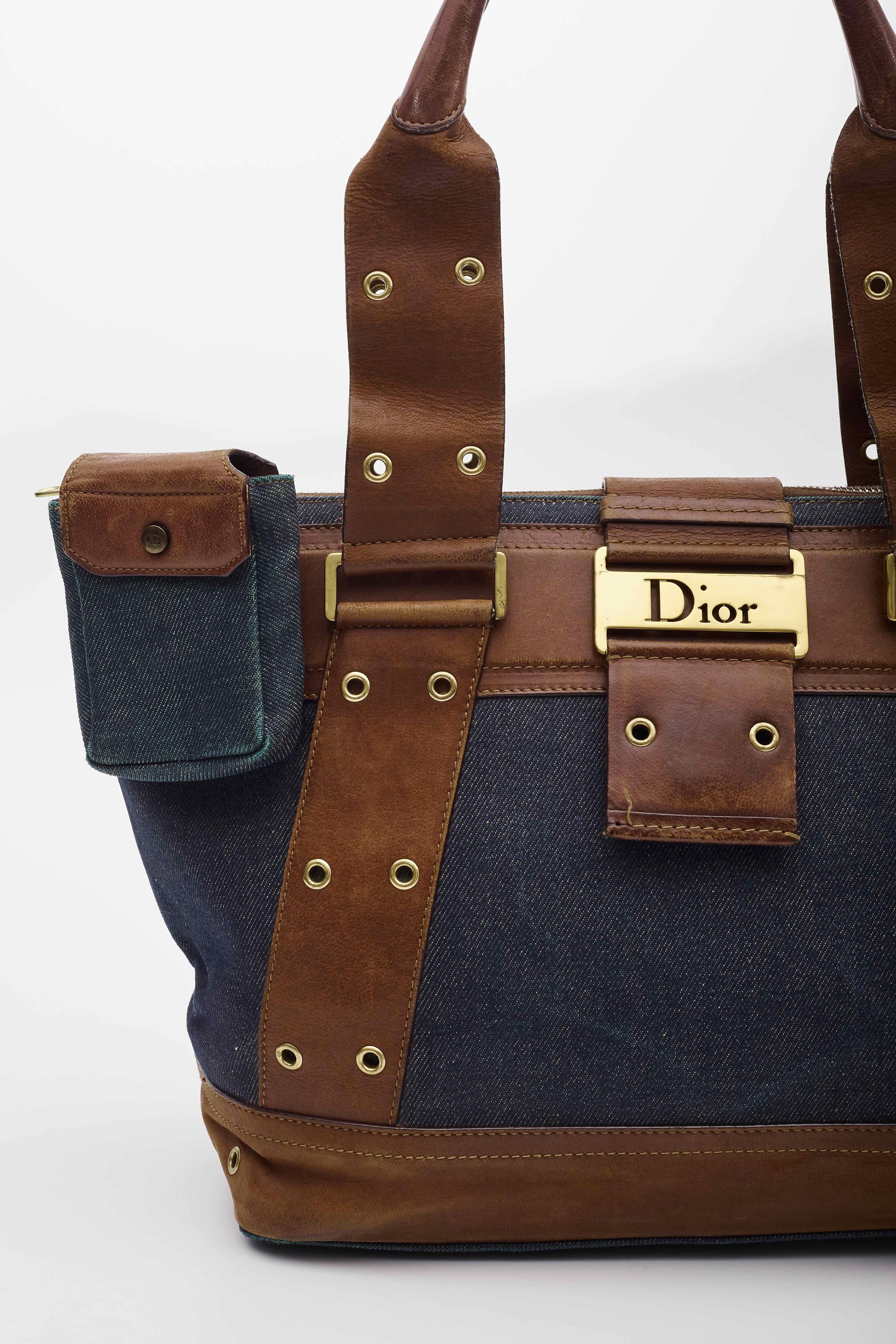 Dior Vintage Blue Aged Denim Calfskin Street Chic Shoulder Bag For Sale 1