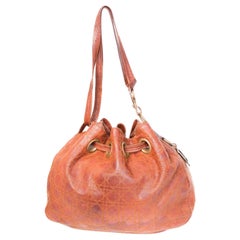 Dior Vintage Brown Cannage Leather Drawstring Hobo Bag 2006