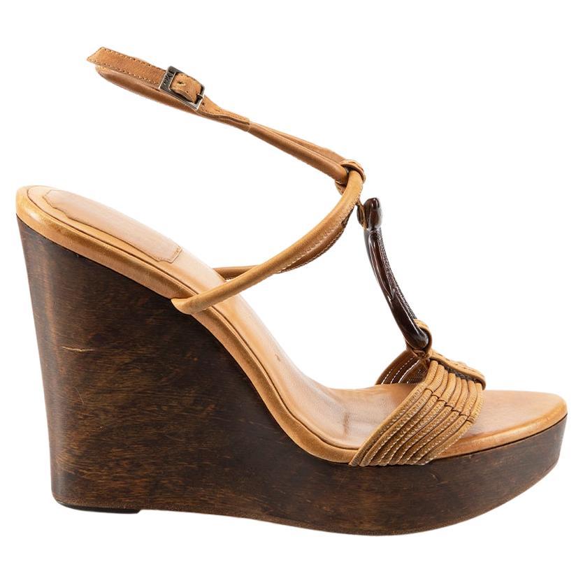 Dior Vintage Brown Leather Snake Wedge Sandals Size IT 37 For Sale