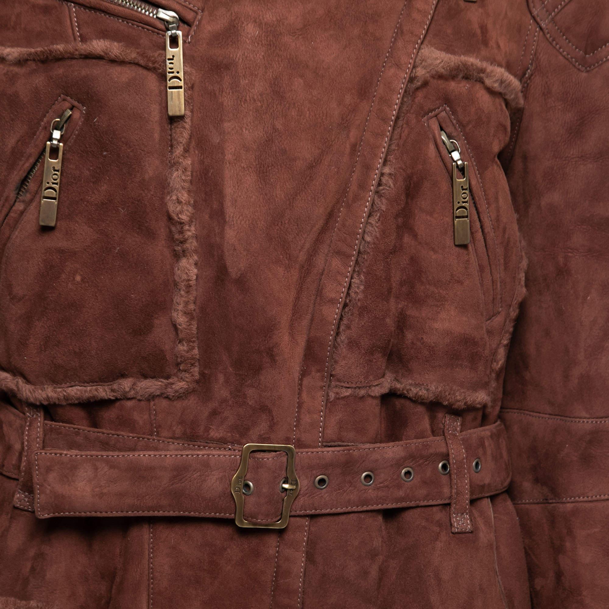 Women's Dior Vintage Brown Suede Belted Coat L