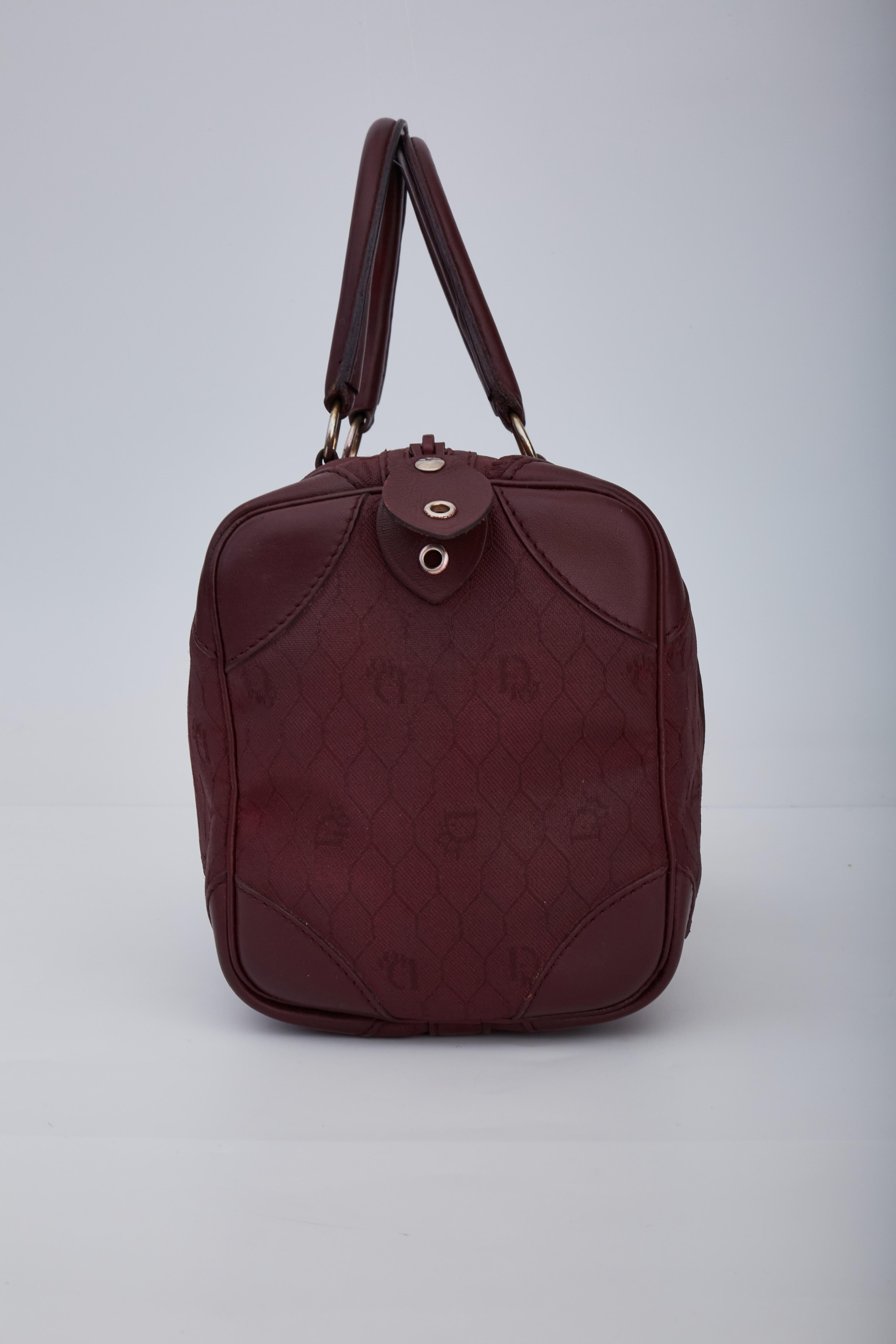 Black Dior Vintage Burgundy Boston Bowler Bag For Sale