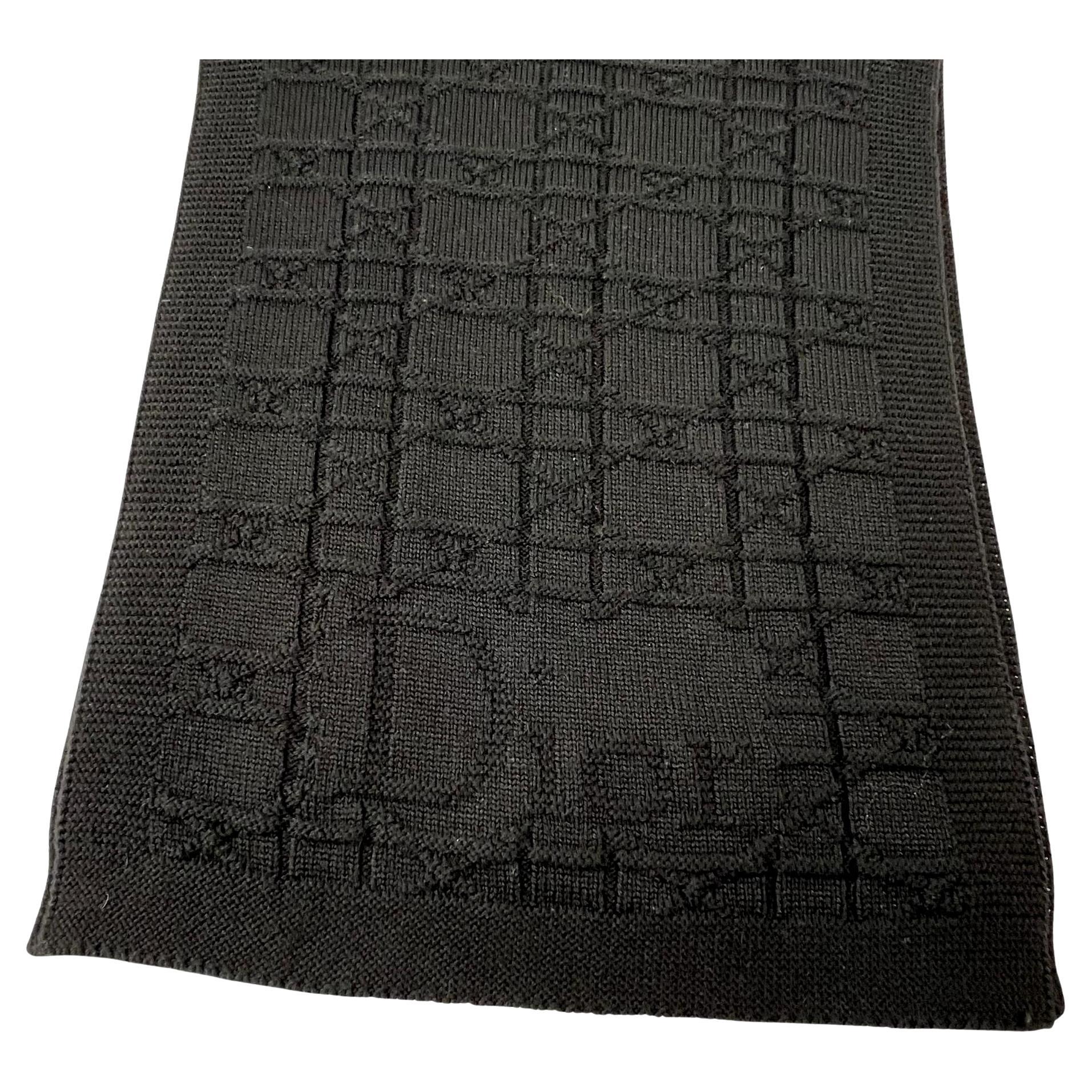 Dior Vintage Cannage Black Wool Scarf (Like New) For Sale