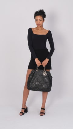 Dior Vintage Cannage Leather Black Granville Bag Large