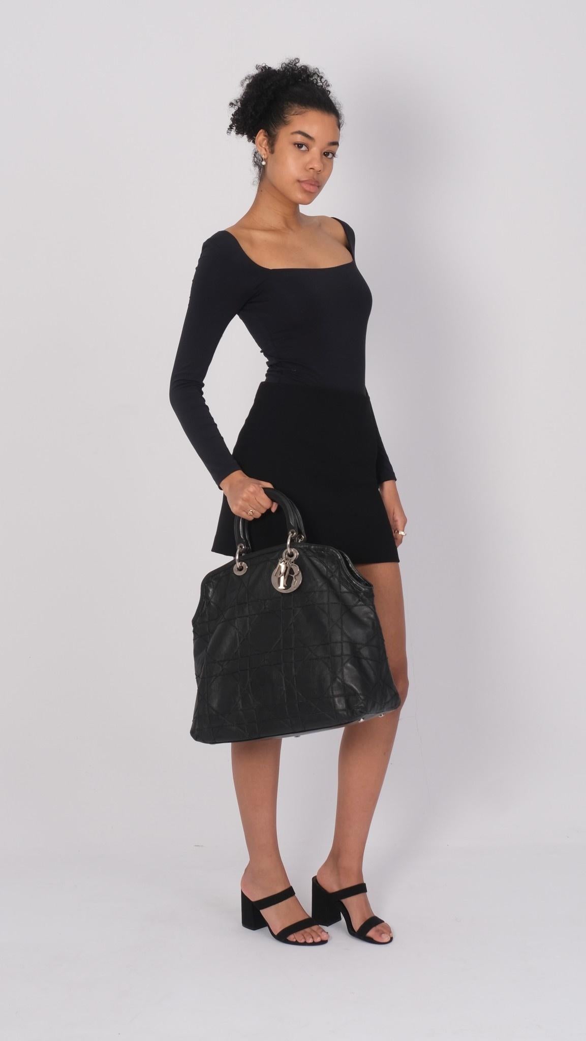 Nero Borsa Dior Vintage Cannage in pelle nera Granville Grande in vendita