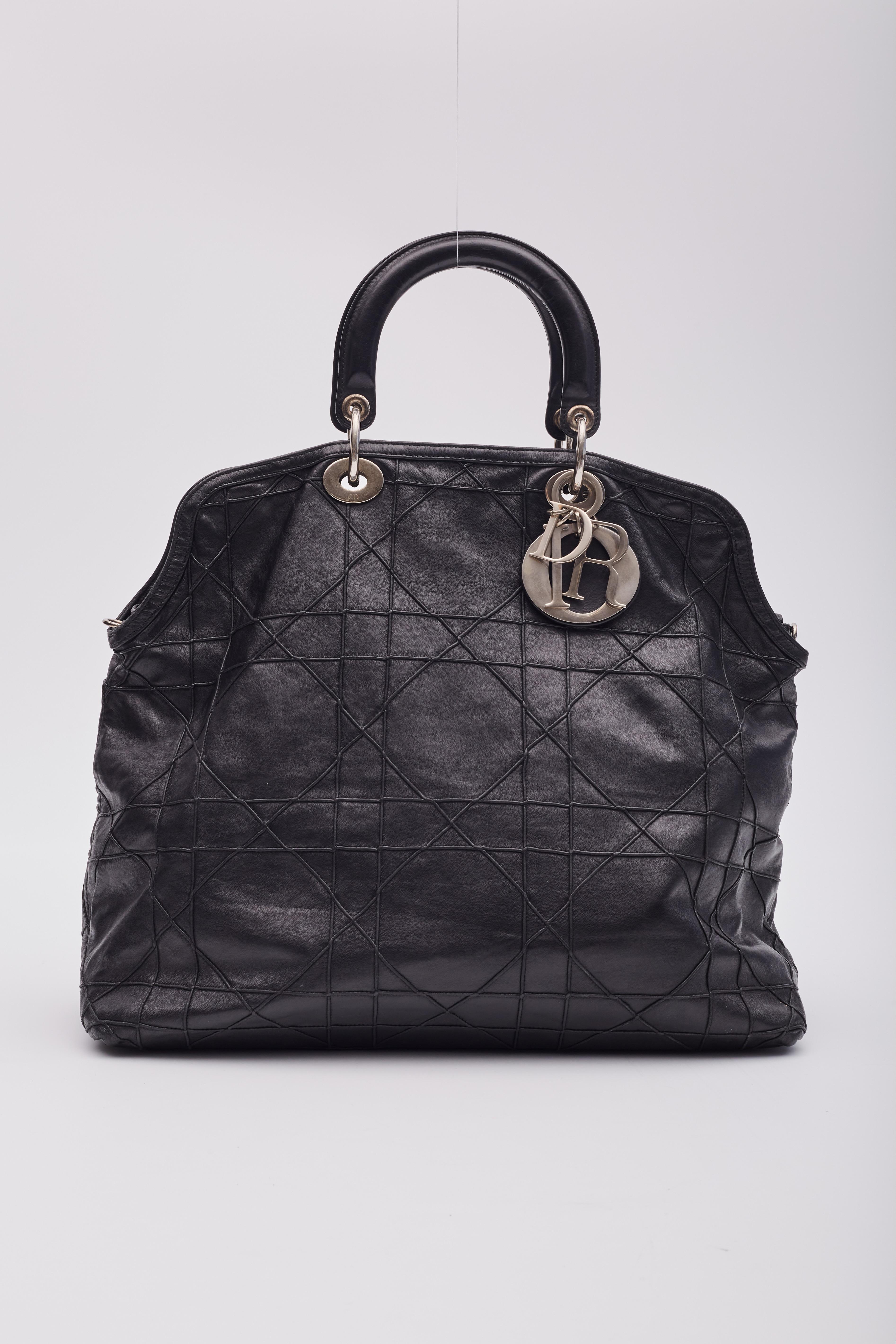 Donna Borsa Dior Vintage Cannage in pelle nera Granville Grande in vendita