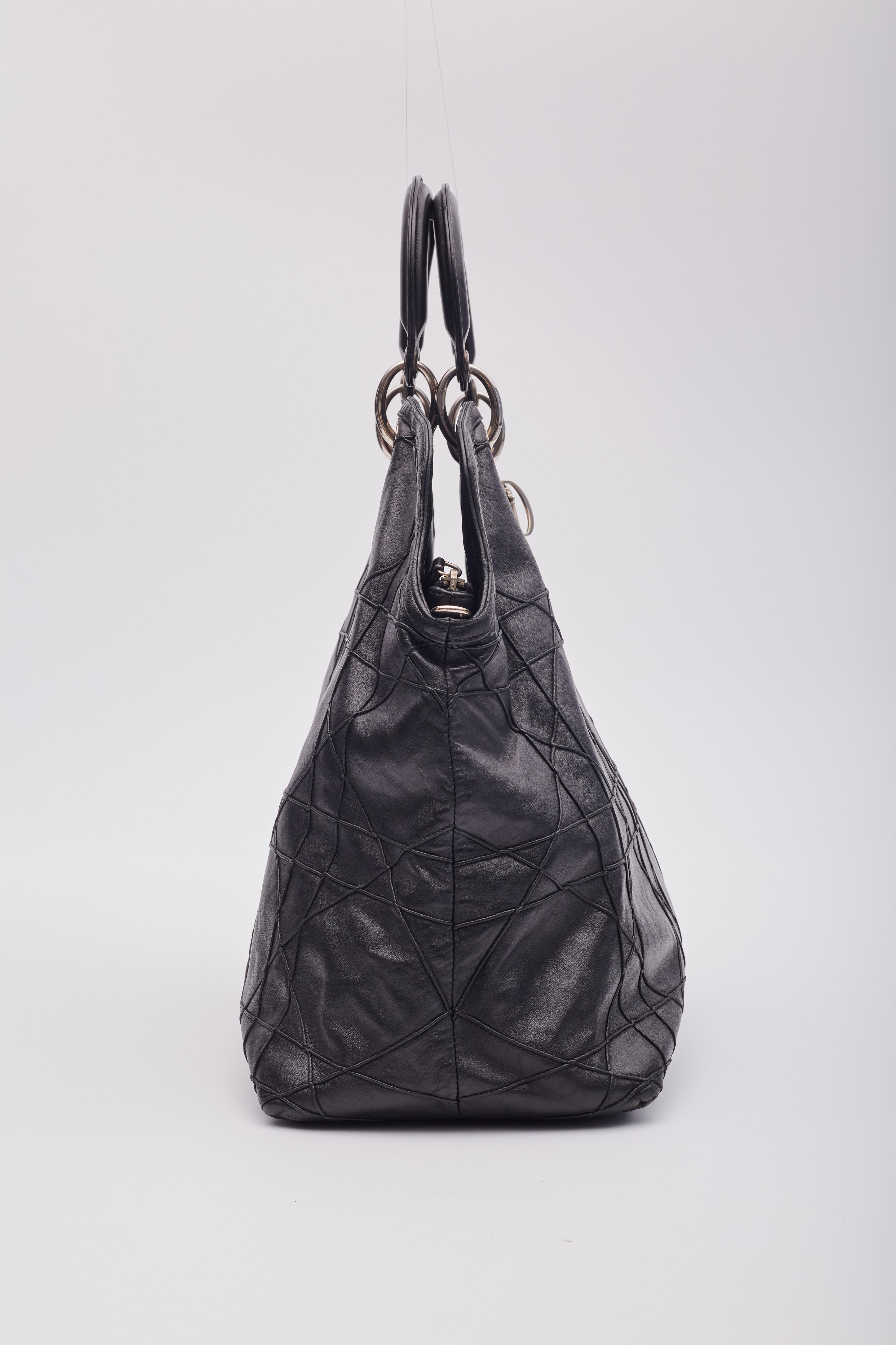Borsa Dior Vintage Cannage in pelle nera Granville Grande in vendita 2