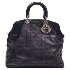 Dior Vintage Cannage Leather Black Granville Bag Large