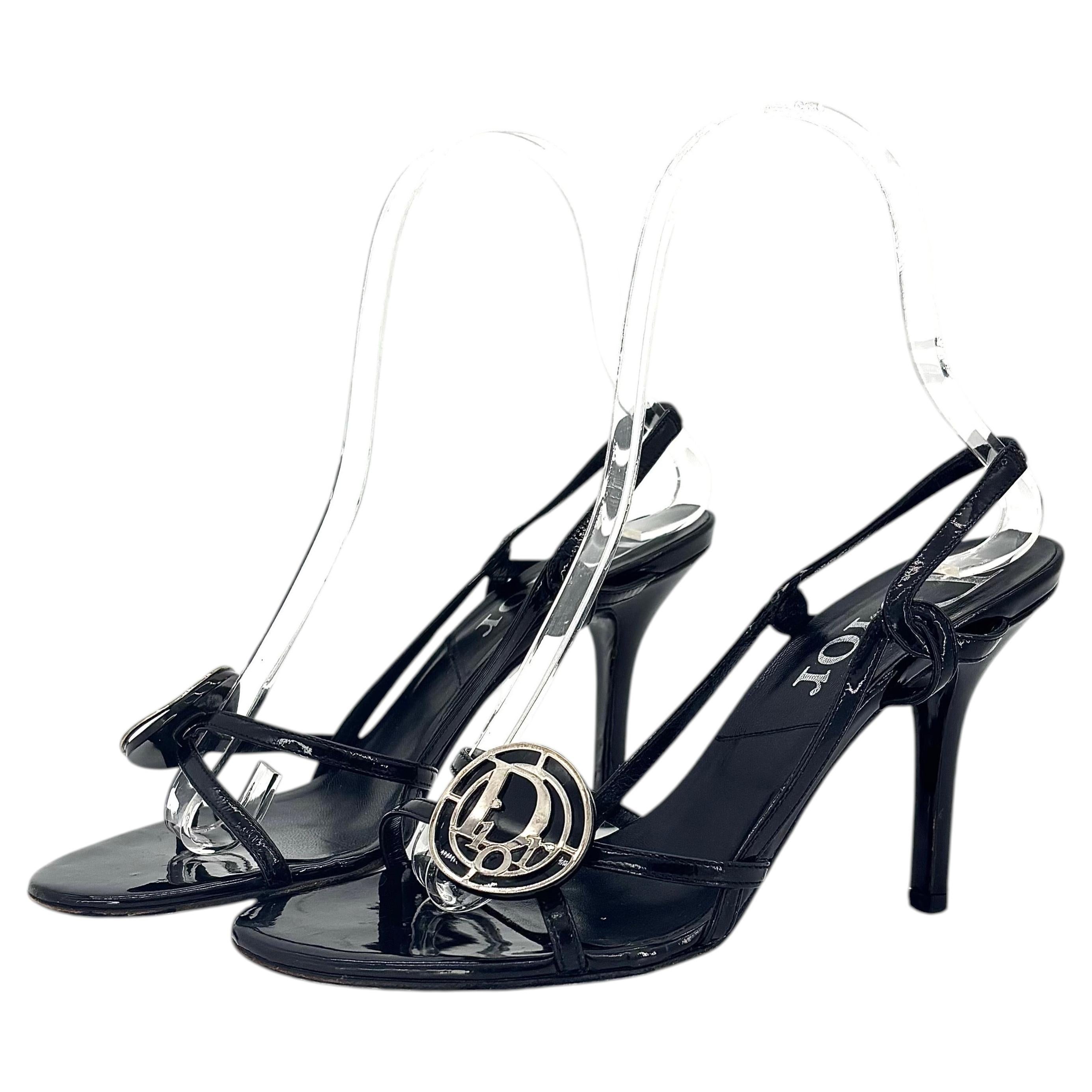 Dior Vintage CD Logo Embellished Patent Leather Slingback Sandals 36