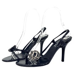 Dior Vintage CD Logo Embellished Patent Leather Slingback Sandals 36