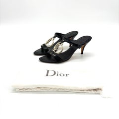 Dior Vintage CD Logo Embellishment Patent Leather Mules Heeled Sandals 39