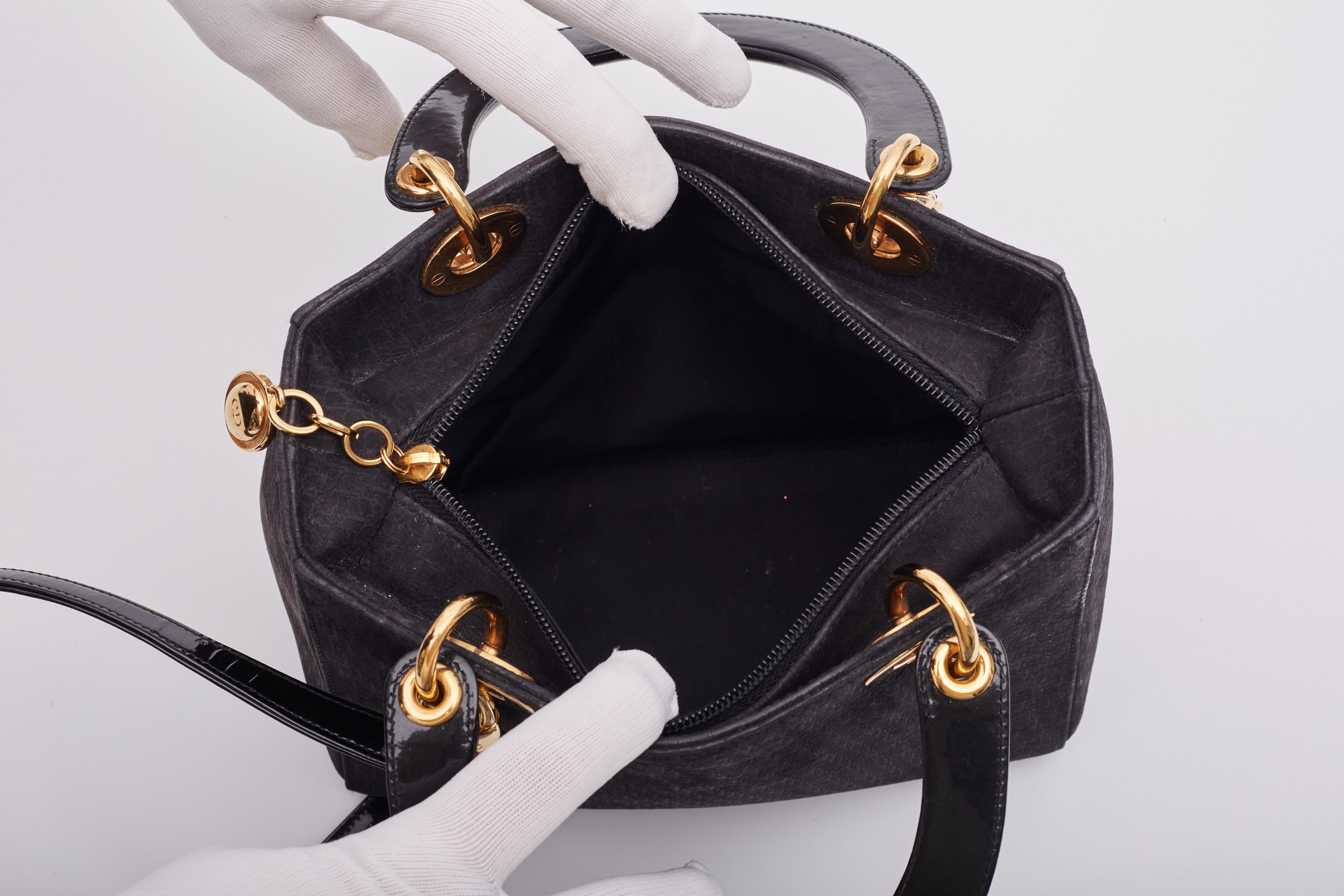 Dior Vintage Diorissimo Black Lady Dior Handbag Medium For Sale 7