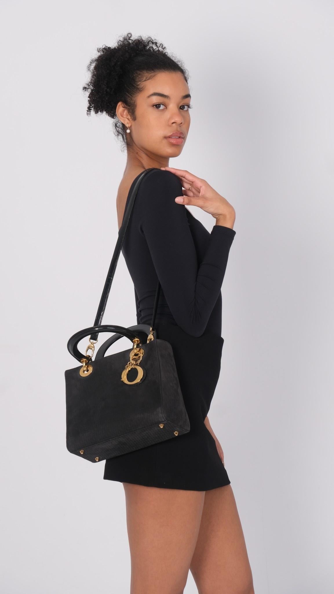 Dior Vintage Diorissimo Black Lady Dior Handbag Medium In Good Condition For Sale In Montreal, Quebec