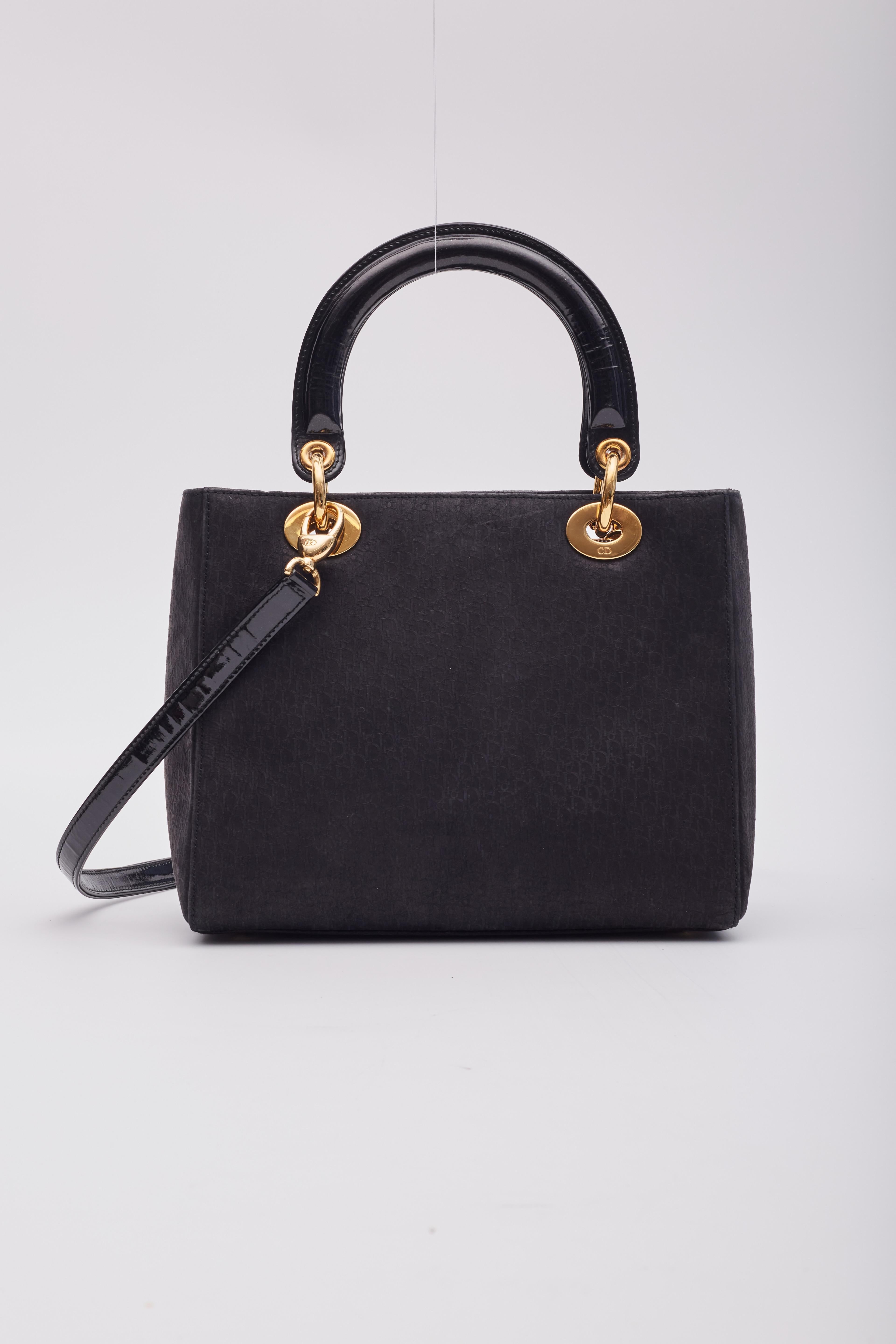Dior Vintage Diorissimo Black Lady Dior Handbag Medium For Sale 2