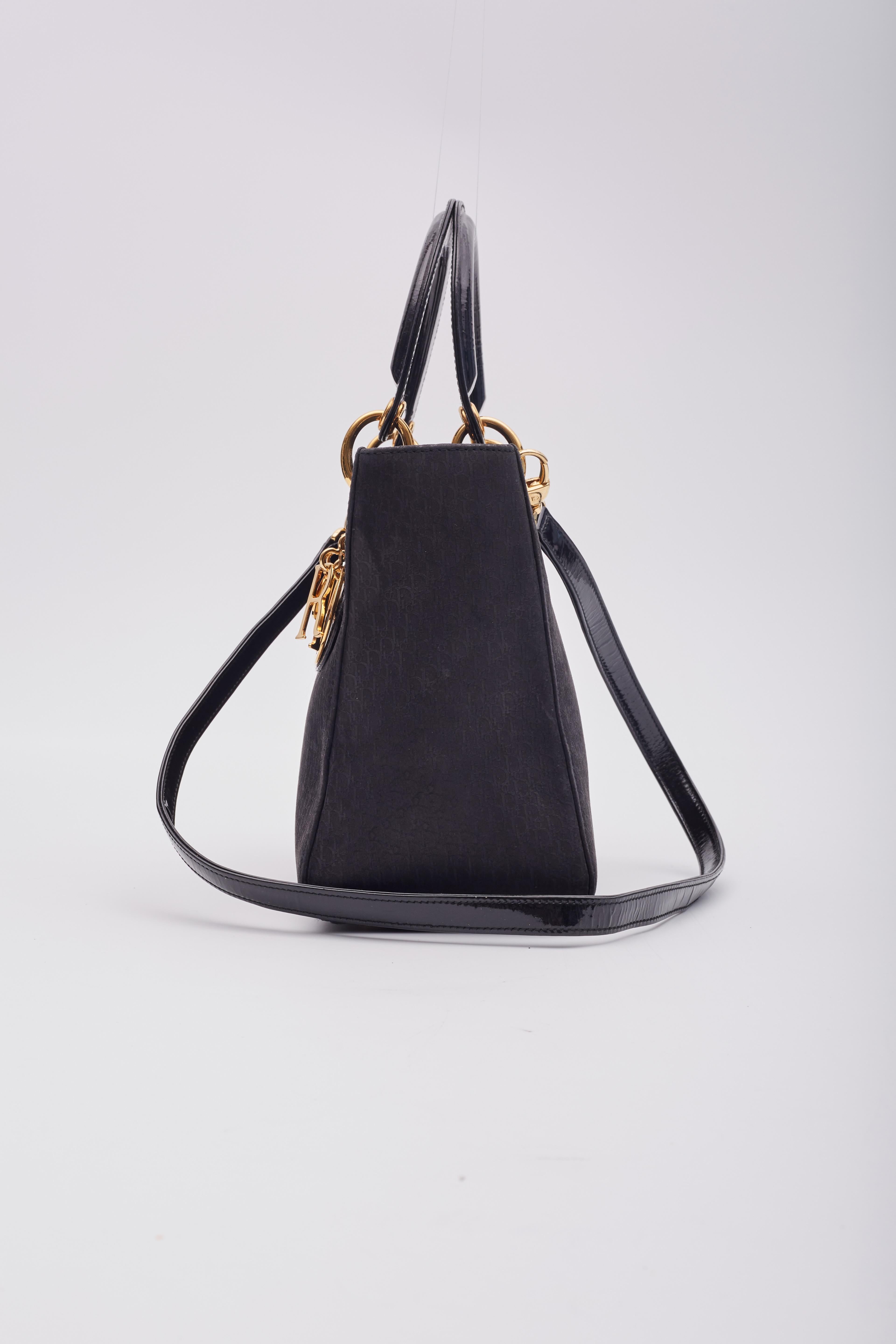 Dior Vintage Diorissimo Black Lady Dior Handbag Medium For Sale 3
