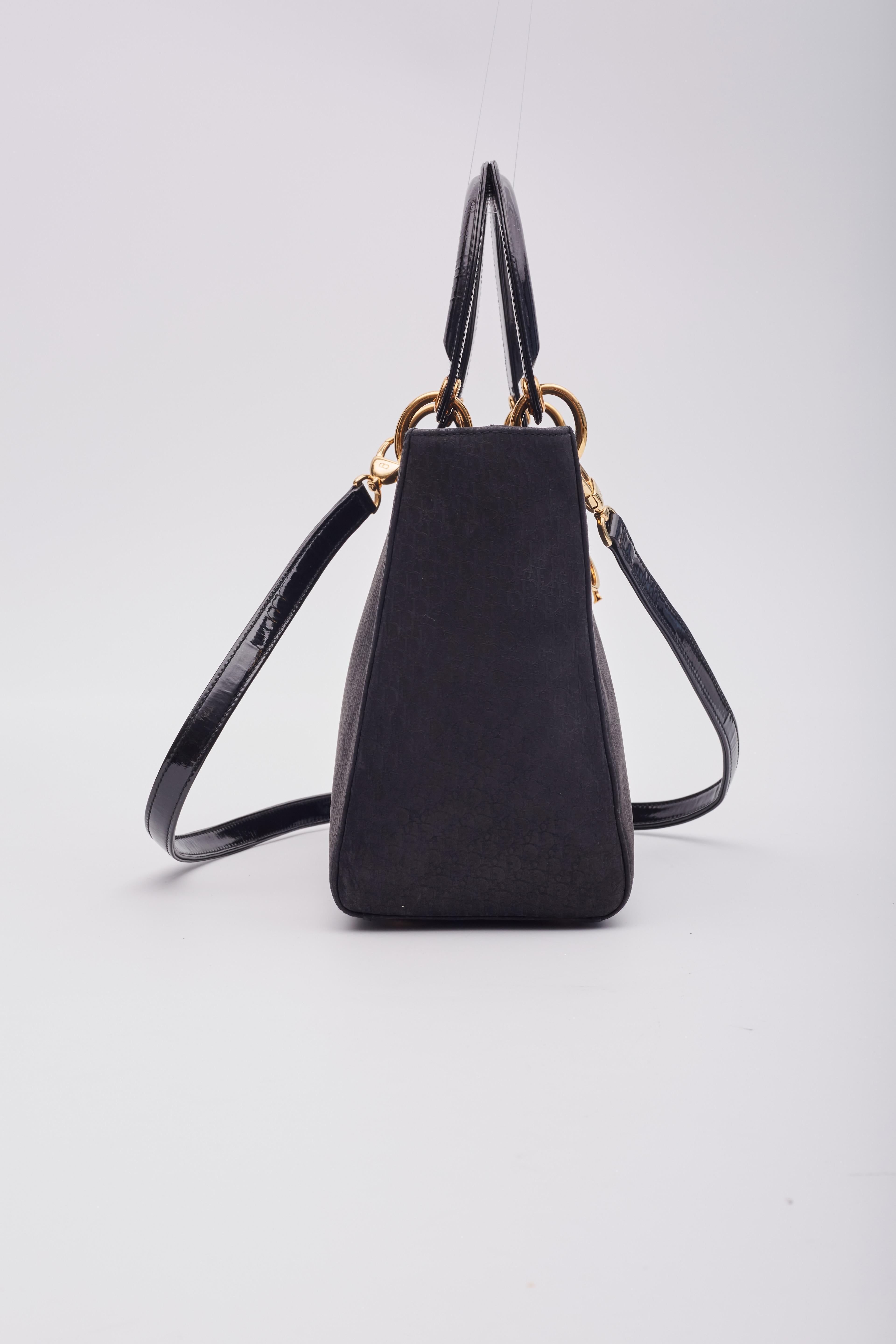 Dior Vintage Diorissimo Black Lady Dior Handbag Medium For Sale 4