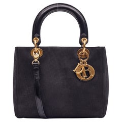 Dior Used Diorissimo Black Lady Dior Handbag Medium