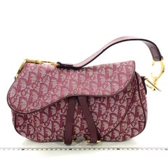 Dior Vintage Double Saddle Burgundy Oblique Monogram Canvas Gold Hardware