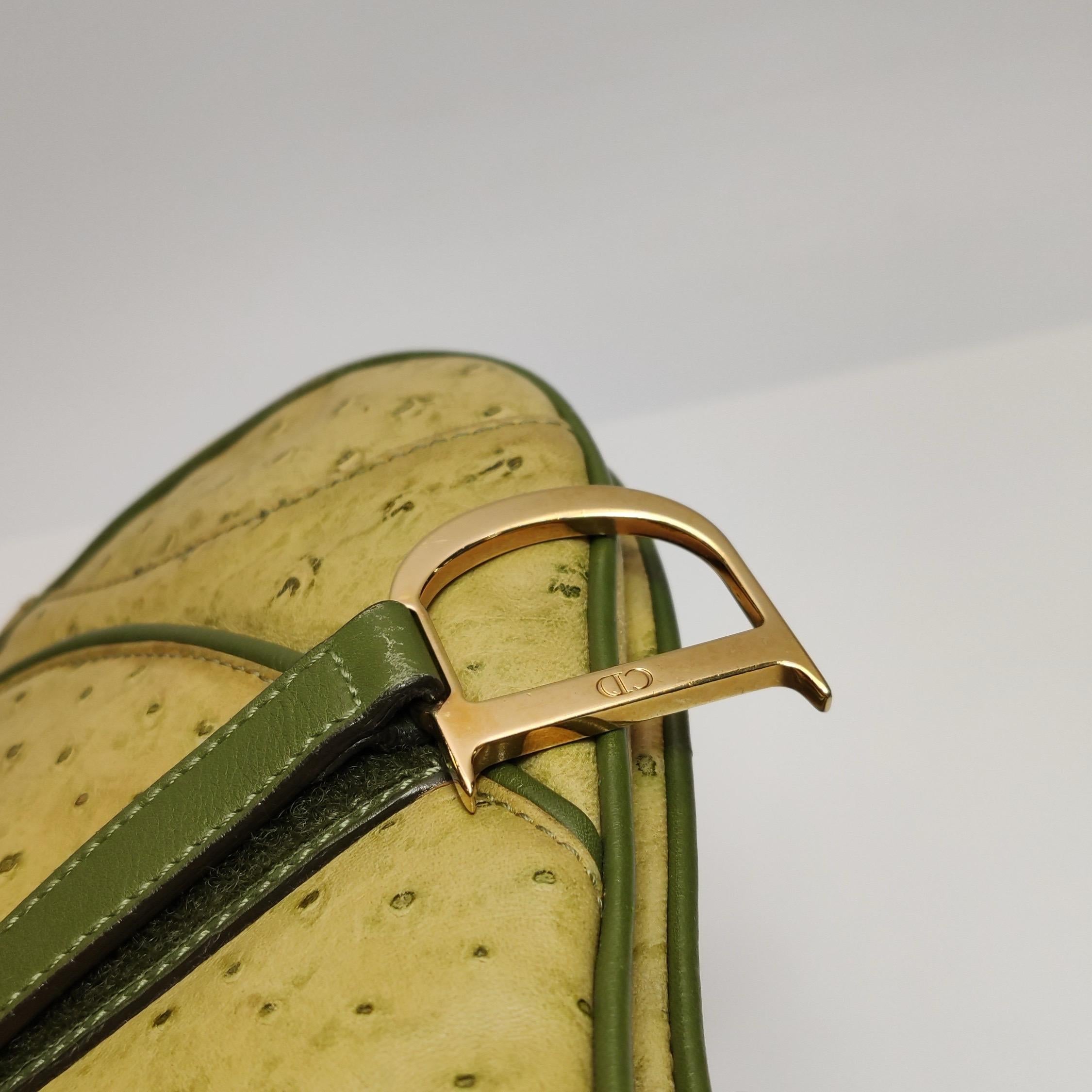 Dior Vintage Double Saddle Green Leather Gold Hardware For Sale 5