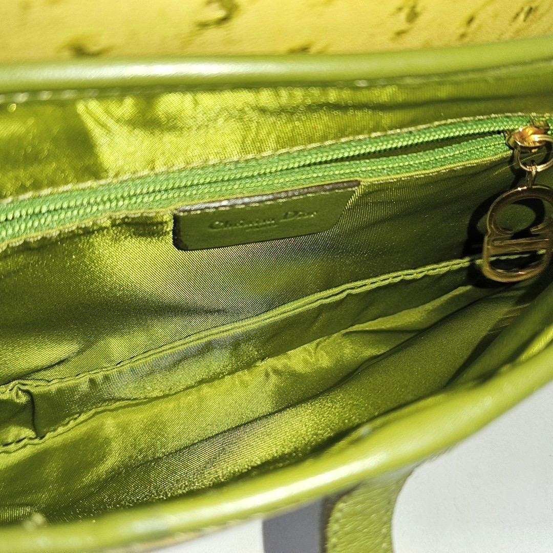 Dior Vintage Doppelter Sattel Grünes Leder Goldbeschläge im Angebot 6