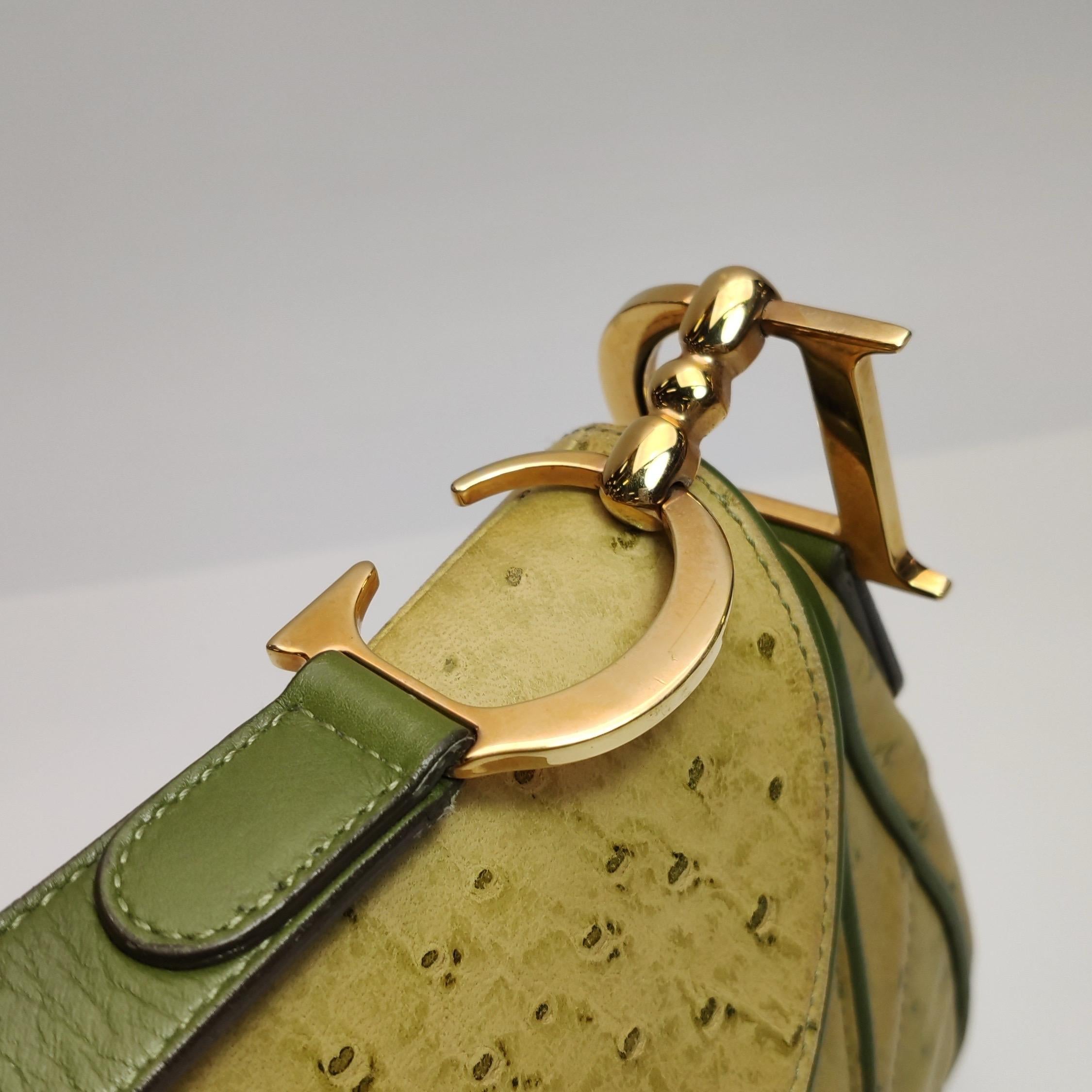 Dior Vintage Double Saddle Green Leather Gold Hardware For Sale 6