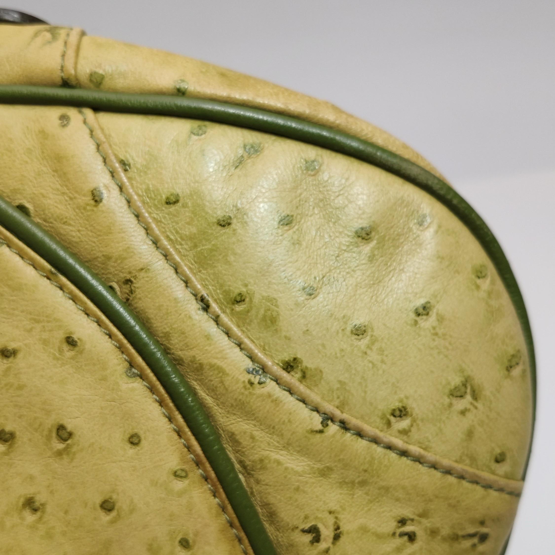 Dior Vintage Double Saddle Green Leather Gold Hardware For Sale 7
