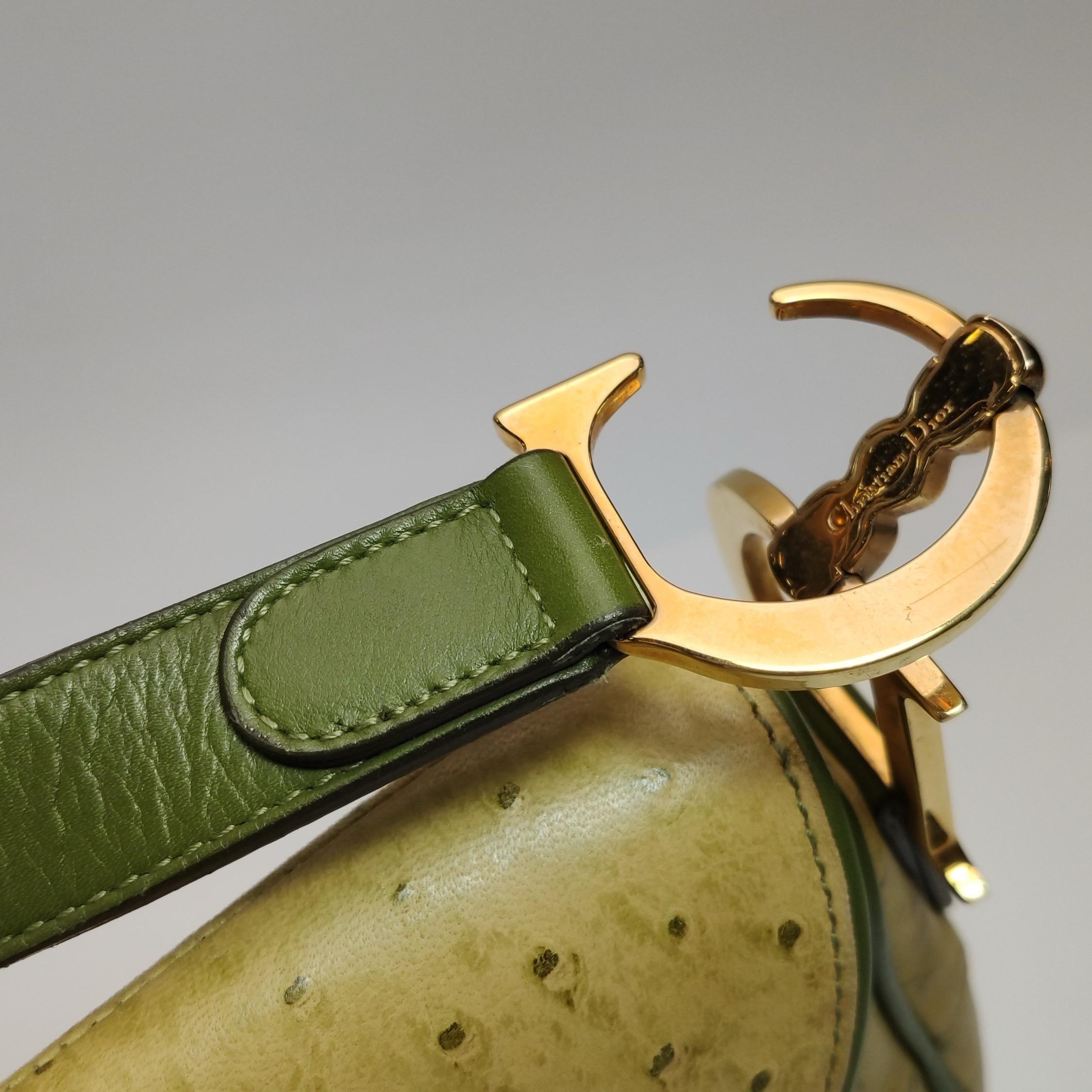 Dior Vintage Double Saddle Green Leather Gold Hardware For Sale 8
