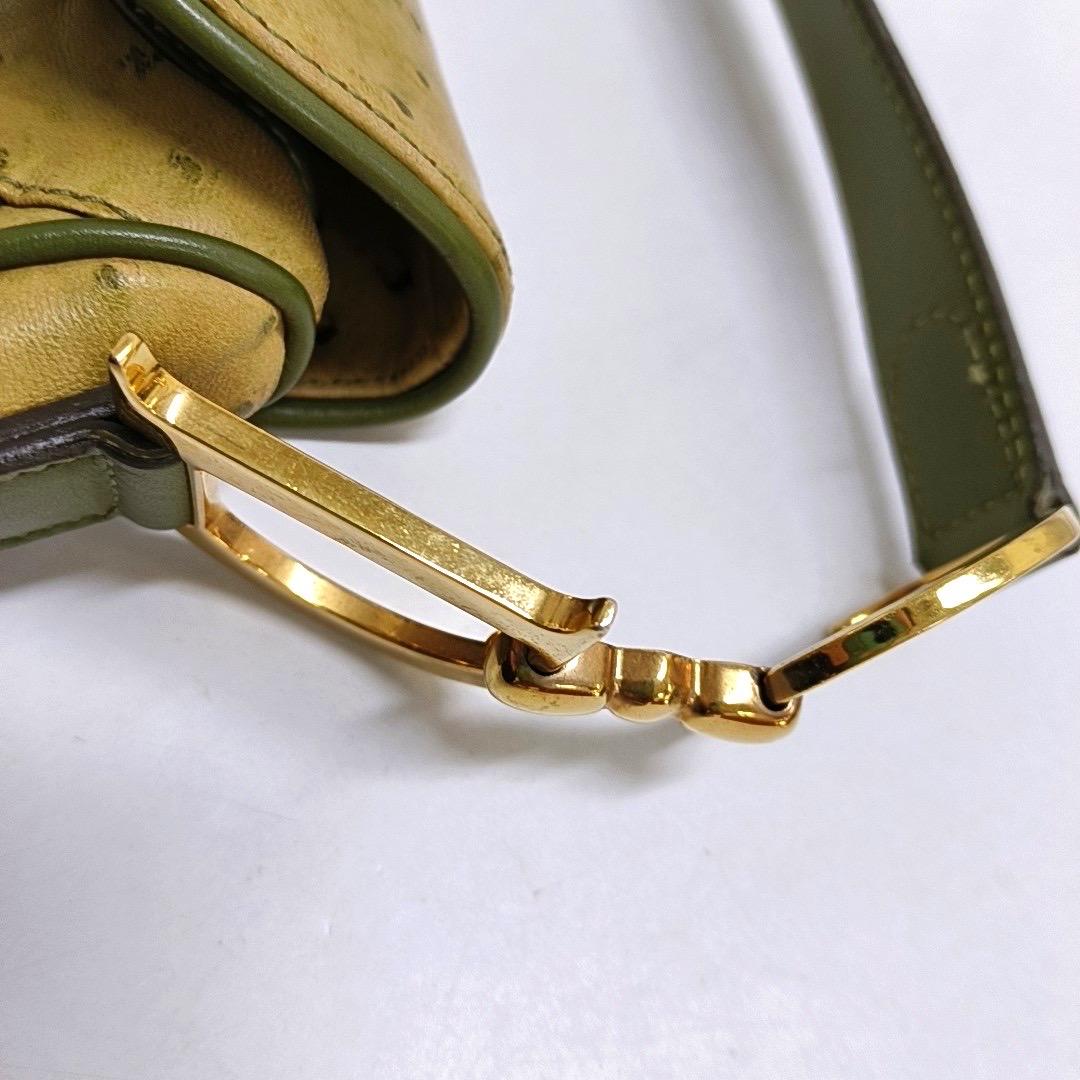 Dior Vintage Doppelter Sattel Grünes Leder Goldbeschläge im Angebot 9