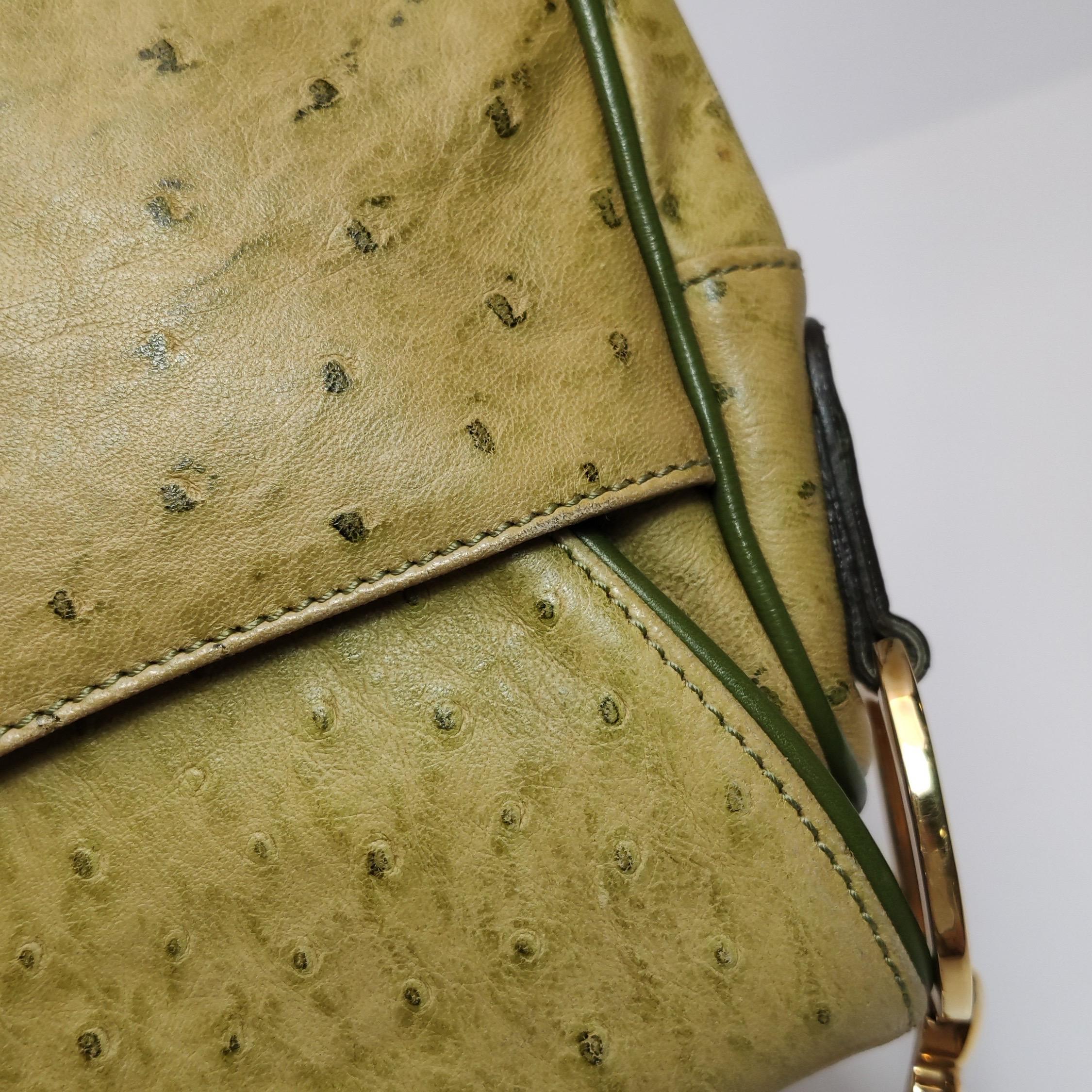 Dior Vintage Double Saddle Green Leather Gold Hardware For Sale 11