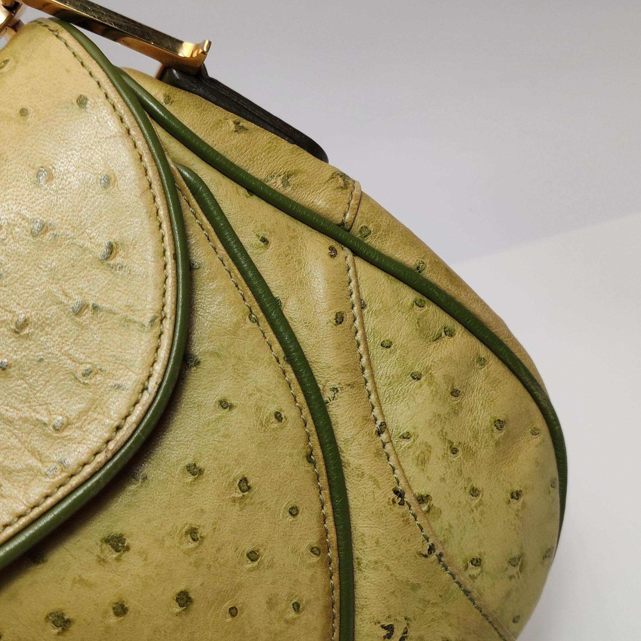 Dior Vintage Double Saddle Green Leather Gold Hardware For Sale 13