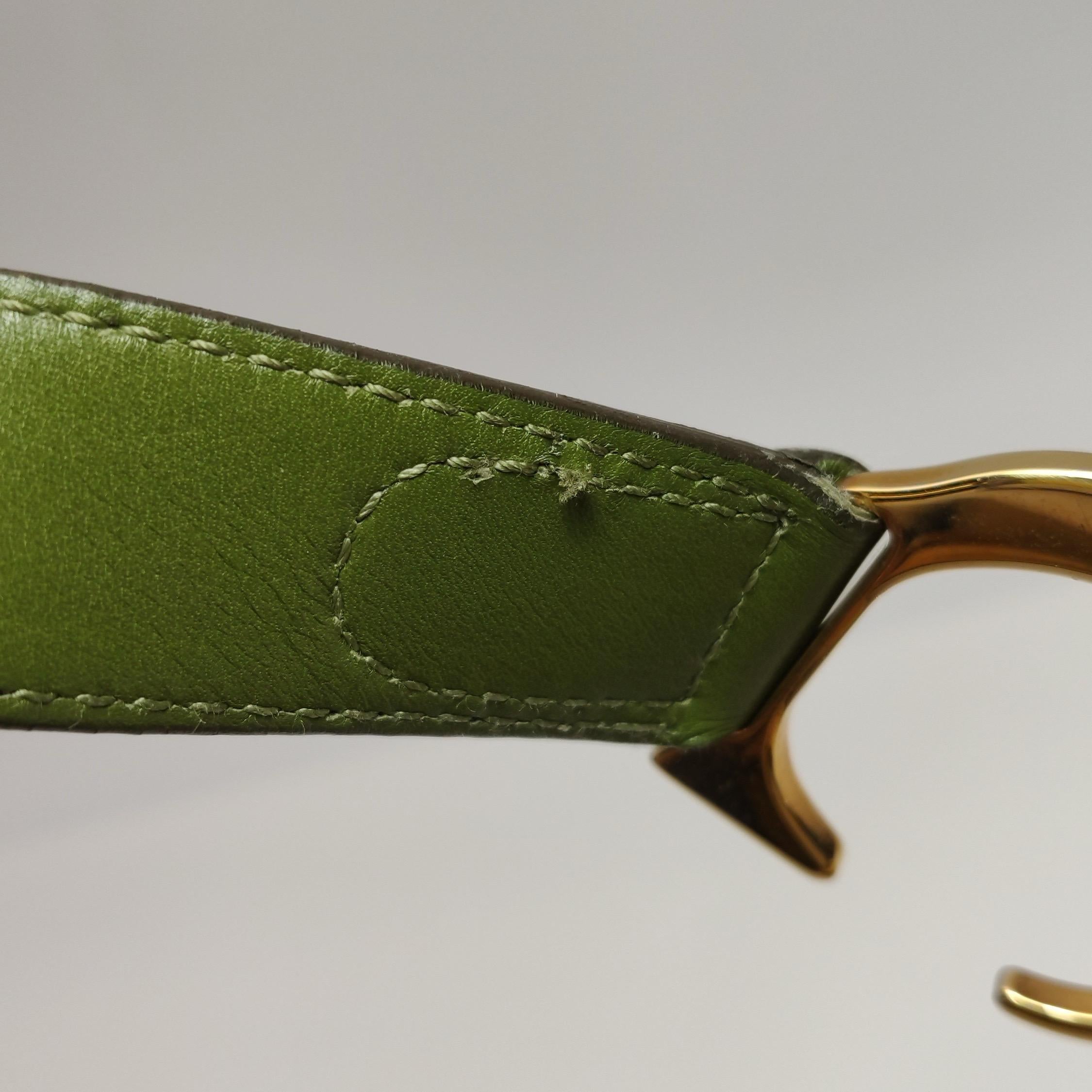 Dior Vintage Double Saddle Green Leather Gold Hardware For Sale 15